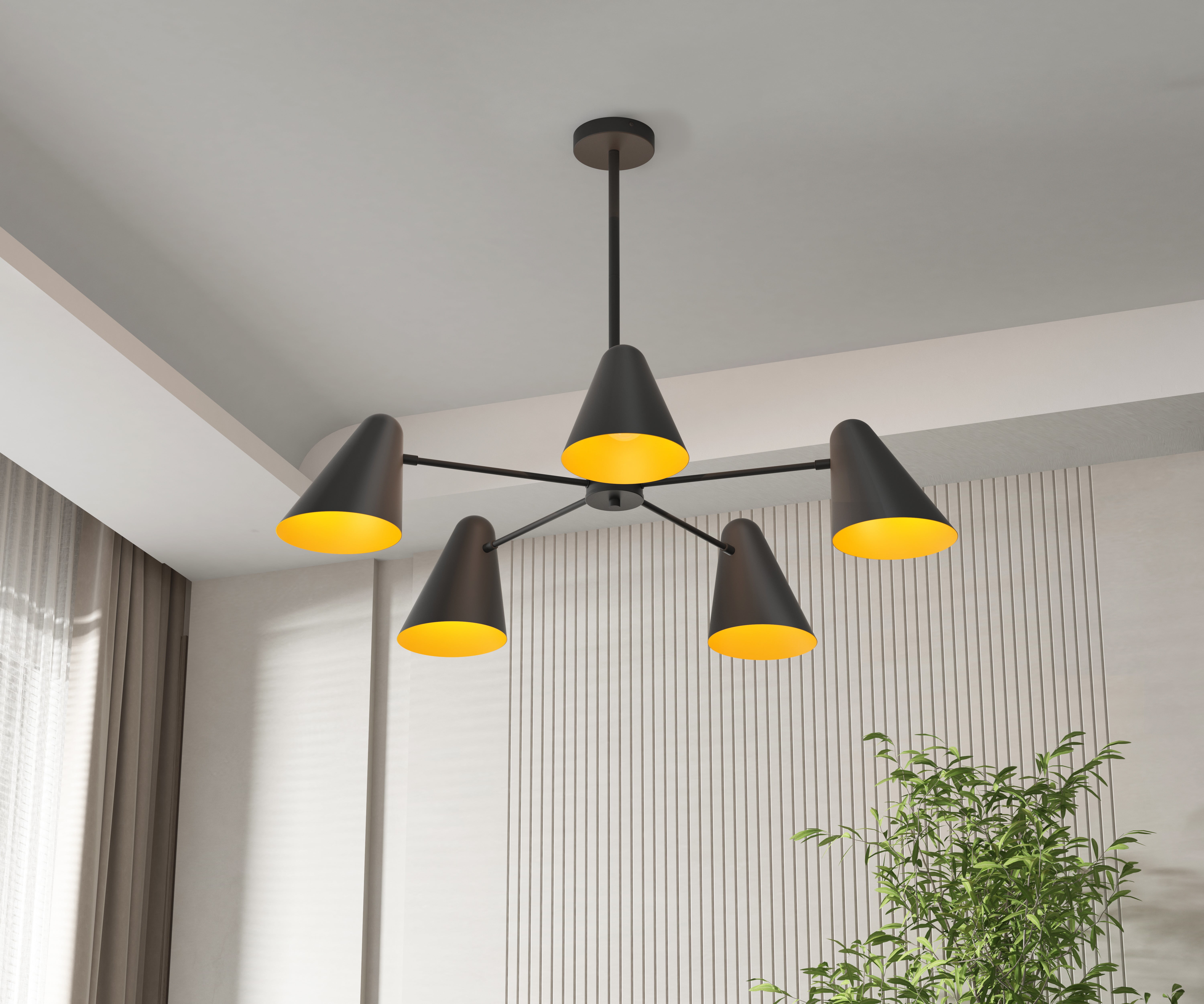 Better Homes & Gardens 38" Wide Contemporary 5-Head Chandelier, Matte Black, Brass Interior, No Bulb