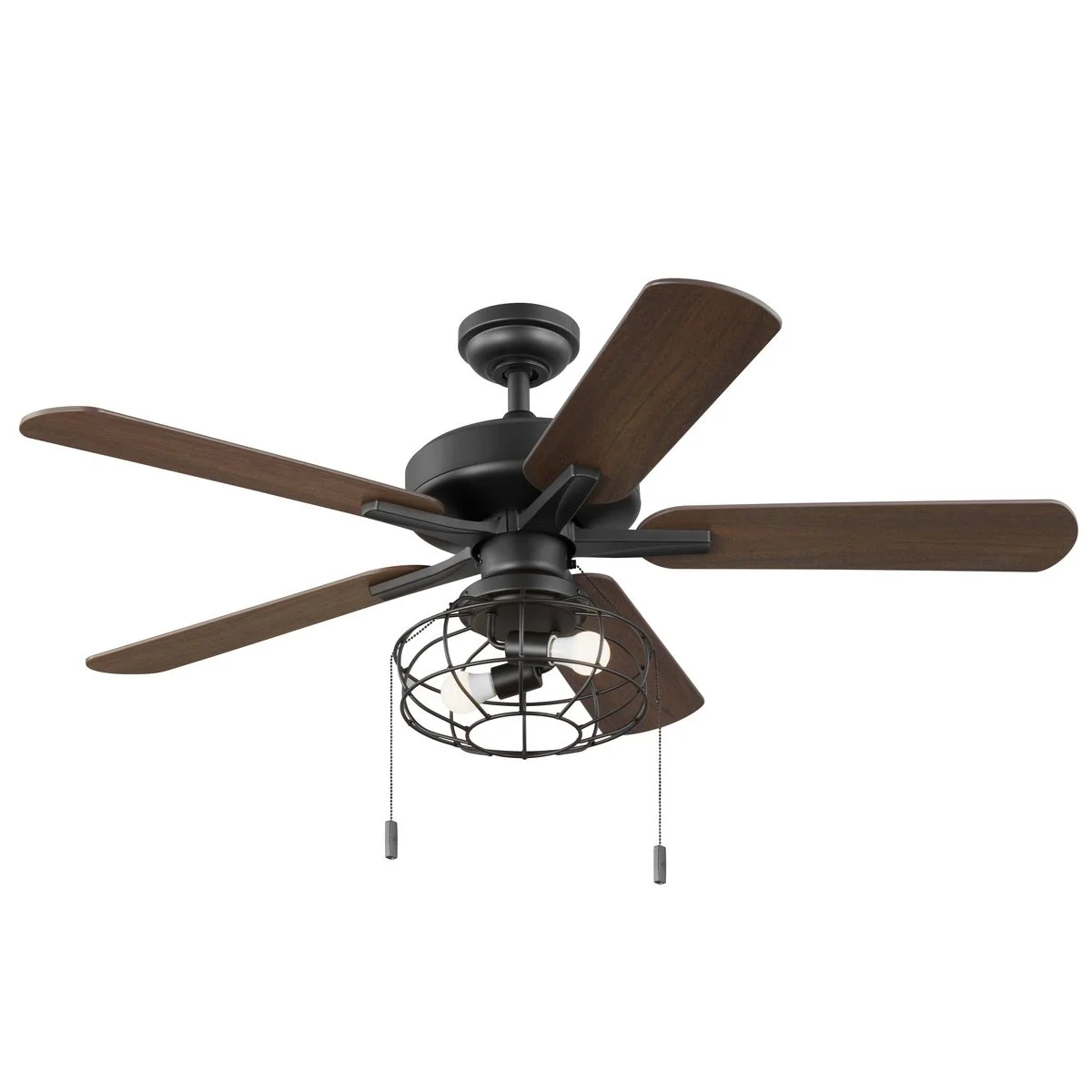Better Homes & Gardens 52" Black Industrial Cage Ceiling Fan, 5 Reversible Blades, LED Bulbs Included