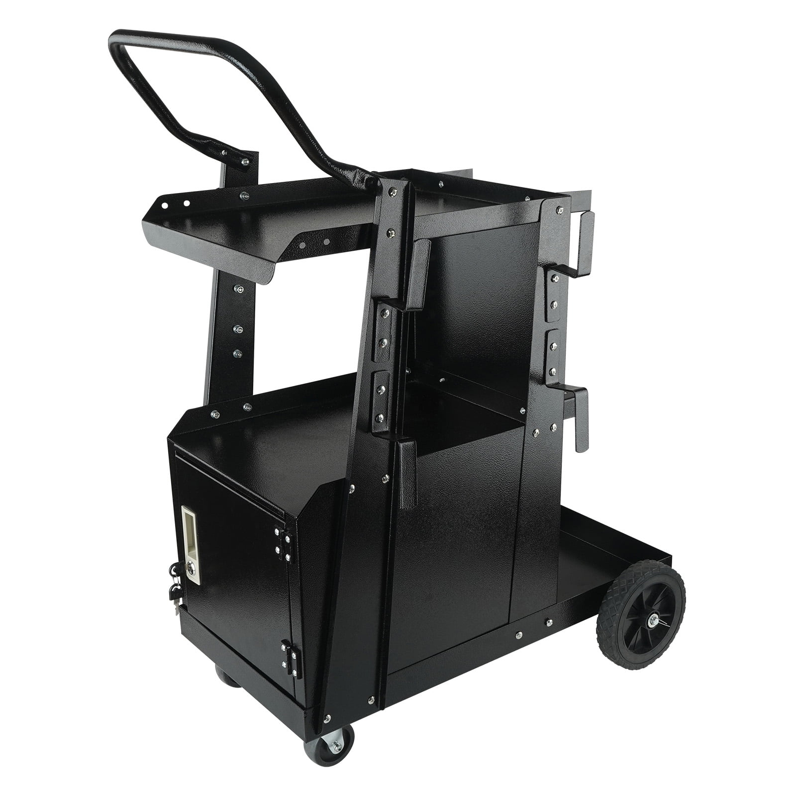 BENTISM Welding Cart, 2-Tier Welder Cart for TIG MIG Welder and Plasma Cutter, 400 lbs Welder Cart with Anti-Theft Lockable Cabinet 360° Rolling Welding Trolley
