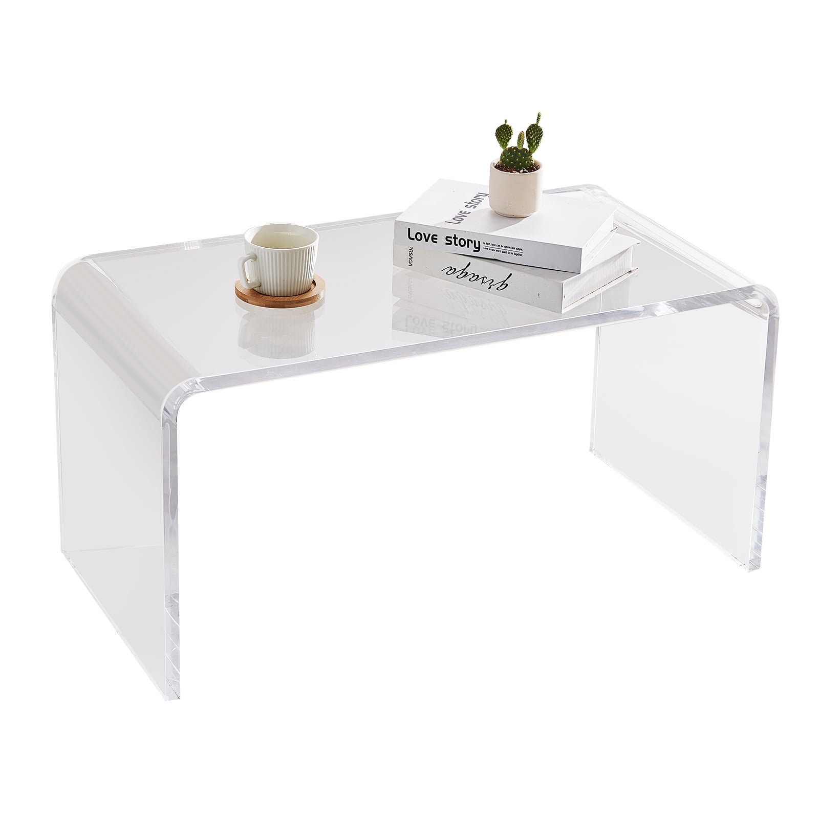 VEVOR Acrylic Coffee Table 32" C-Shaped Clear Acrylic End Table 16.3 in high Transparent Acrylic Side Table, for Coffee, Drink, Food, Snack used in Living Room, Courtyard, Terrace