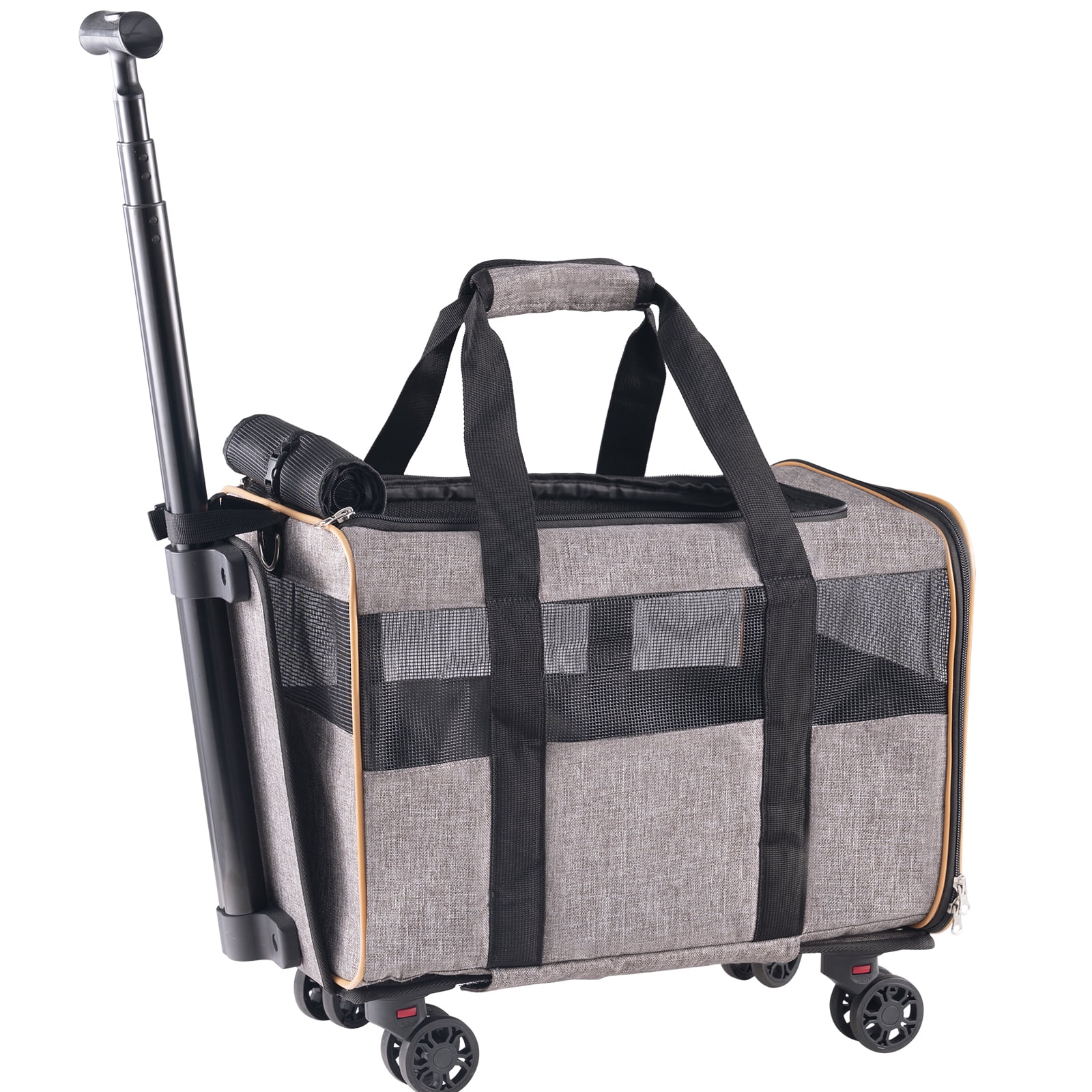 VEVOR Cat Carrier with Wheels Airline Approved Rolling Pet Carrier 22 lbs Grey for Cat Dog Small Medium Animals Kitten Puppy