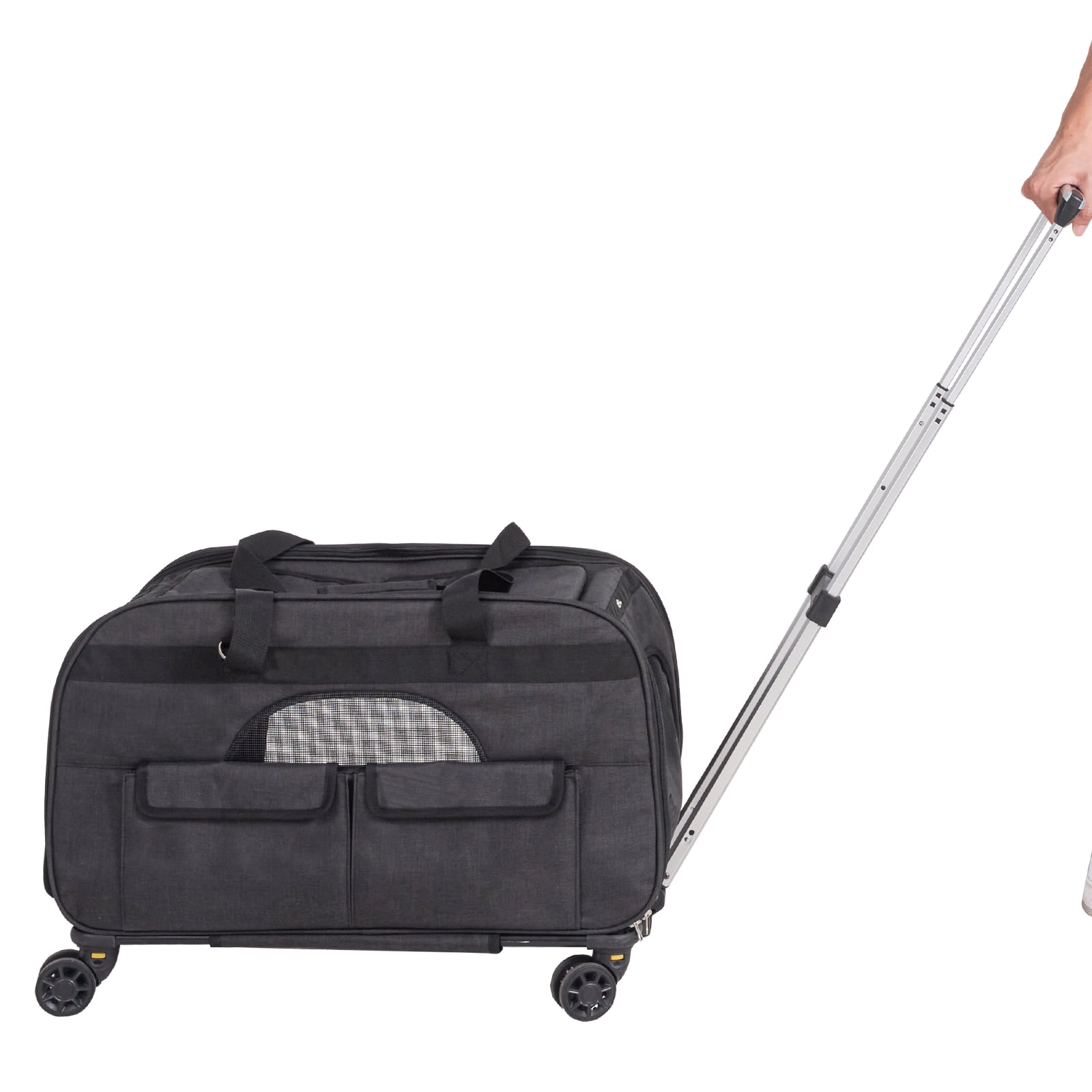 VEVOR Cat Carrier with Wheels Rolling Pet Carrier with Handle 35 lbs Black for Cat Dog Small Medium Animals Kitten Puppy