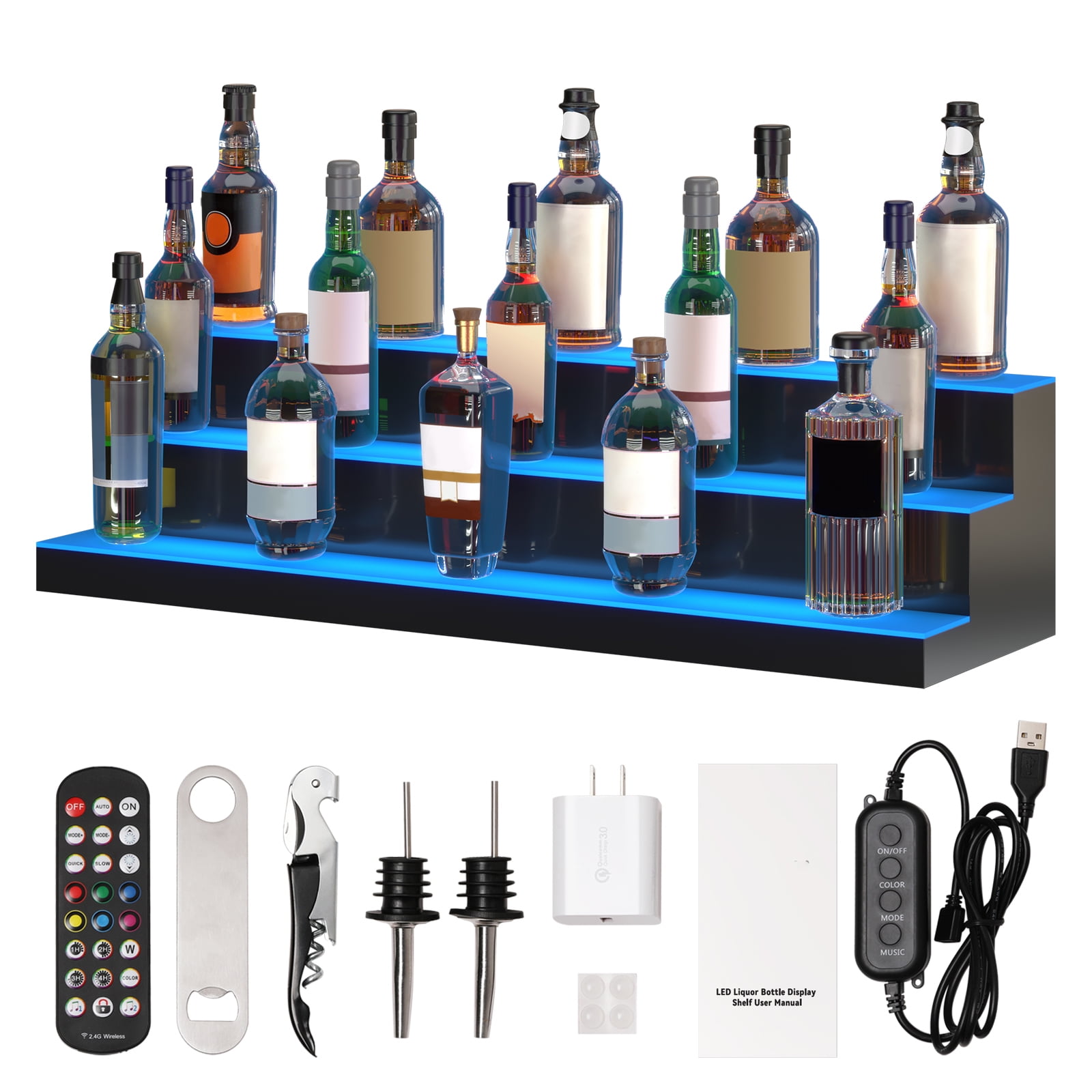 VEVOR LED Lighted Liquor Bottle Display Bar Shelf RF & App Control 40" 3-Step