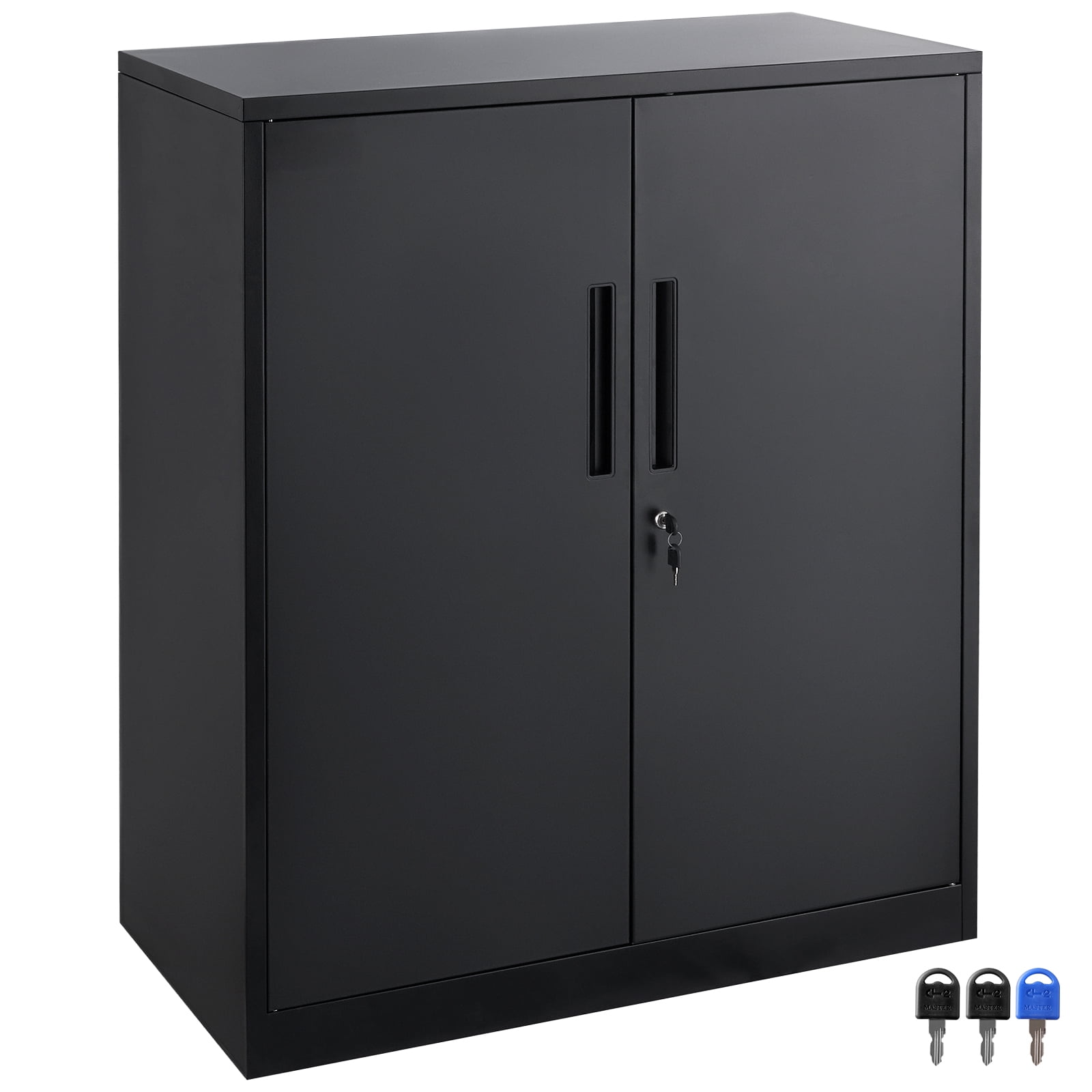 VEVOR Metal Storage Cabinet Garage Cabinets w/ 3 Keys 2 Adjustable Shelves & Magnetic Locking Door Steel Classic Storage Cabinet for Home, School, Office, Garage Black