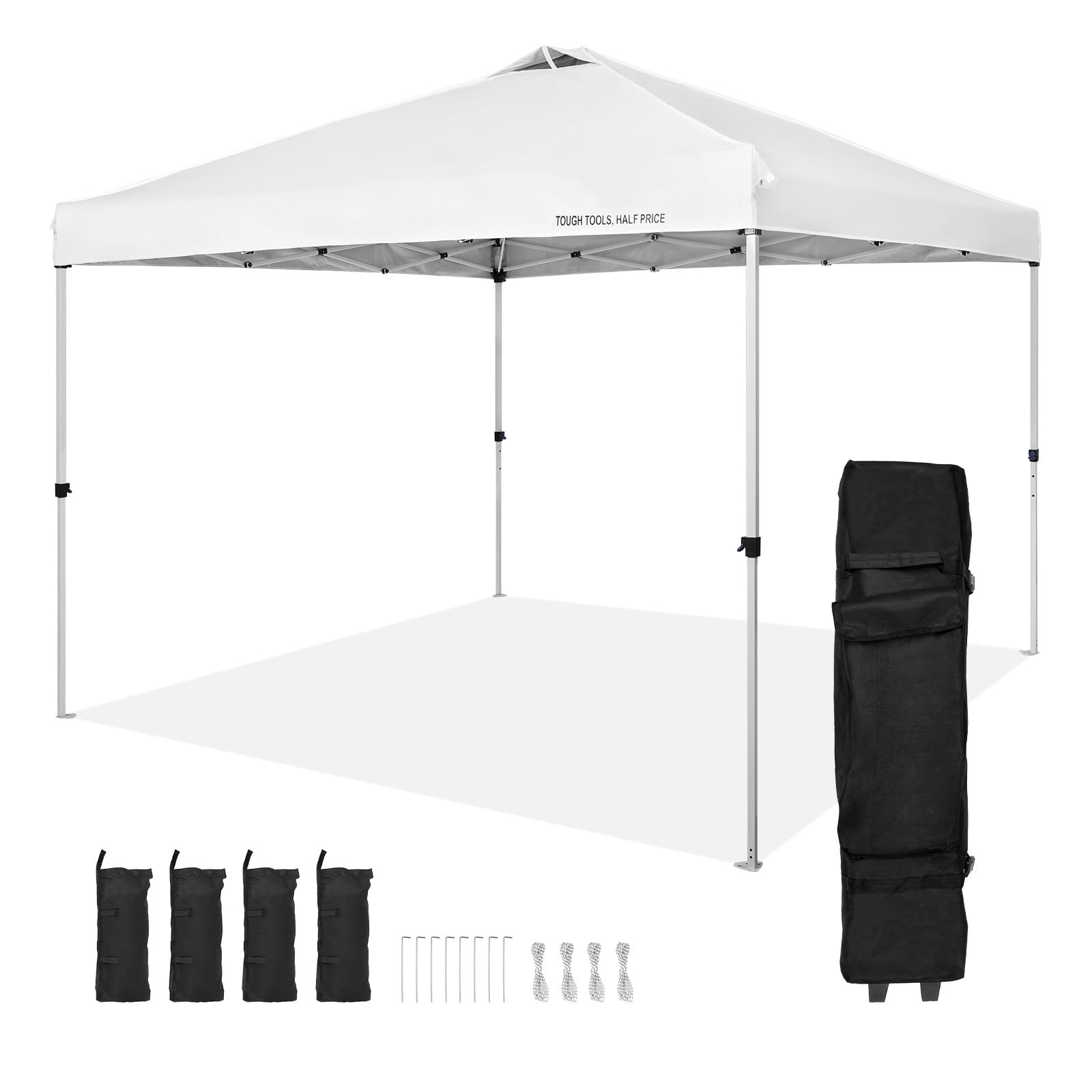 VEVOR Pop Up Canopy Tent, 10 x 10 ft, 250 D PU Silver Coated Tarp, with Portable Roller Bag and 4 Sandbags, Waterproof and Sun Shelter Gazebo