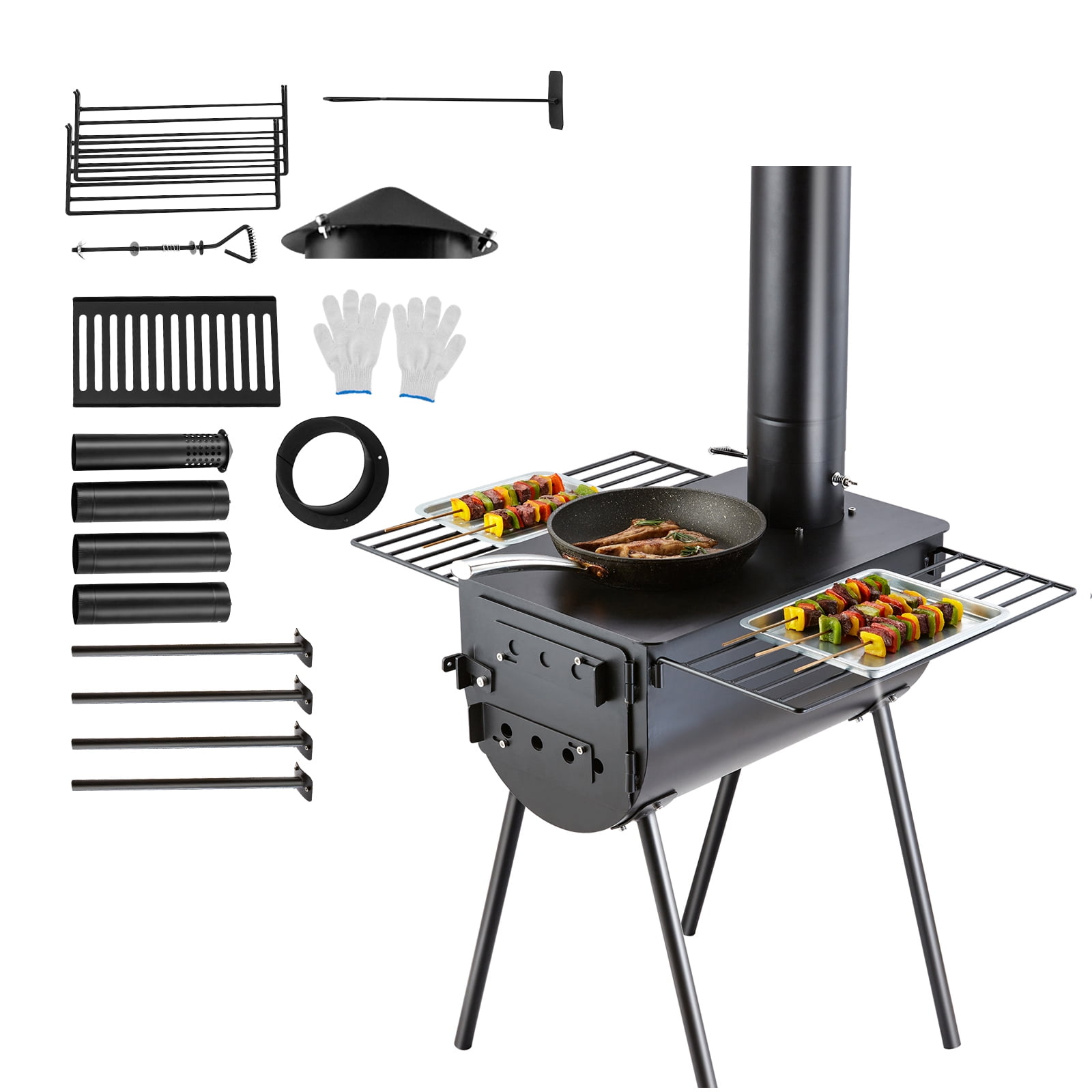 BENTISM Portable Wood Camping Stove with Support Legs and Chimneys