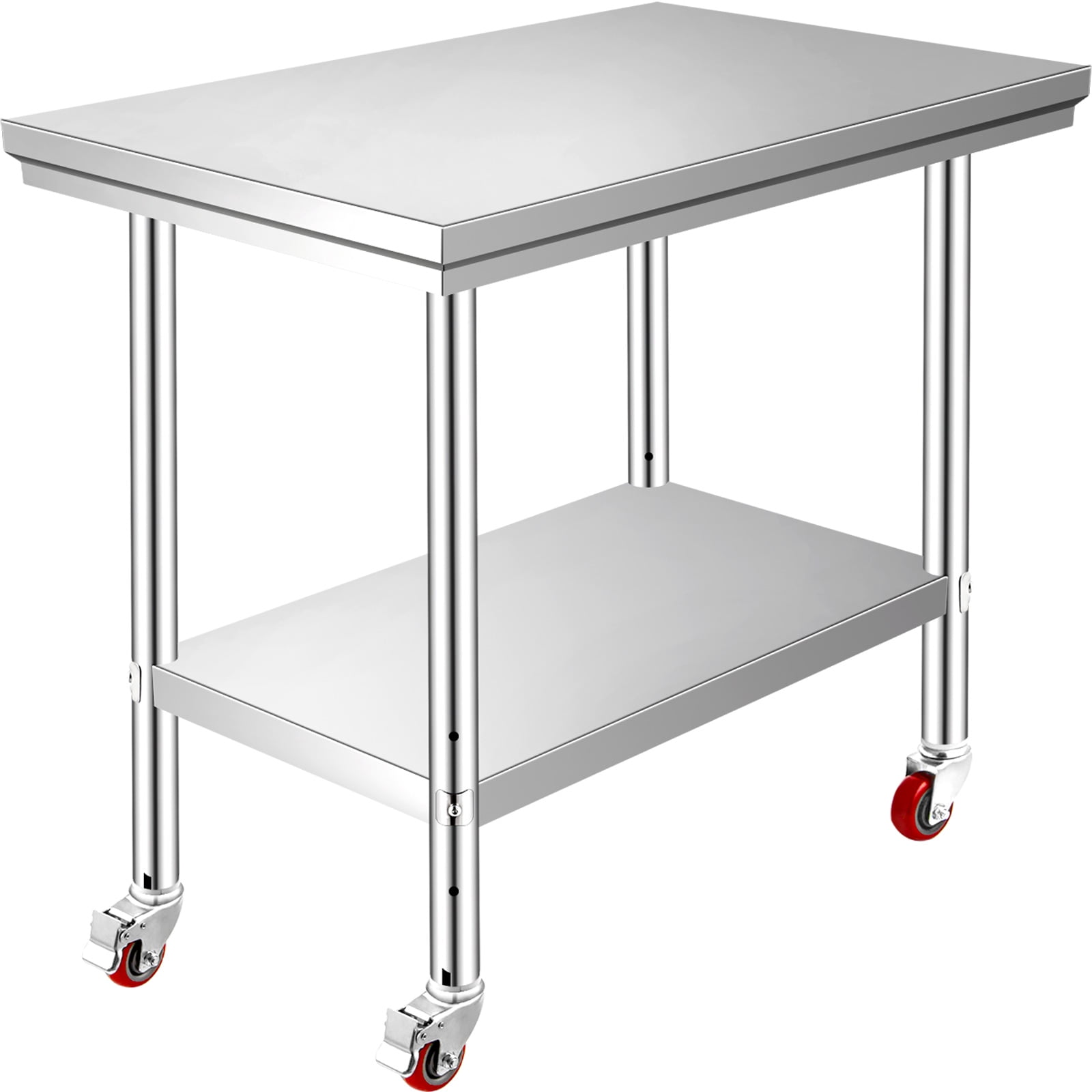 VEVOR Superior Stainless Steel Work Table with Wheels 30x24inch Food Prep Utility Work Station, Adjustable Undershelf, Easy to Install