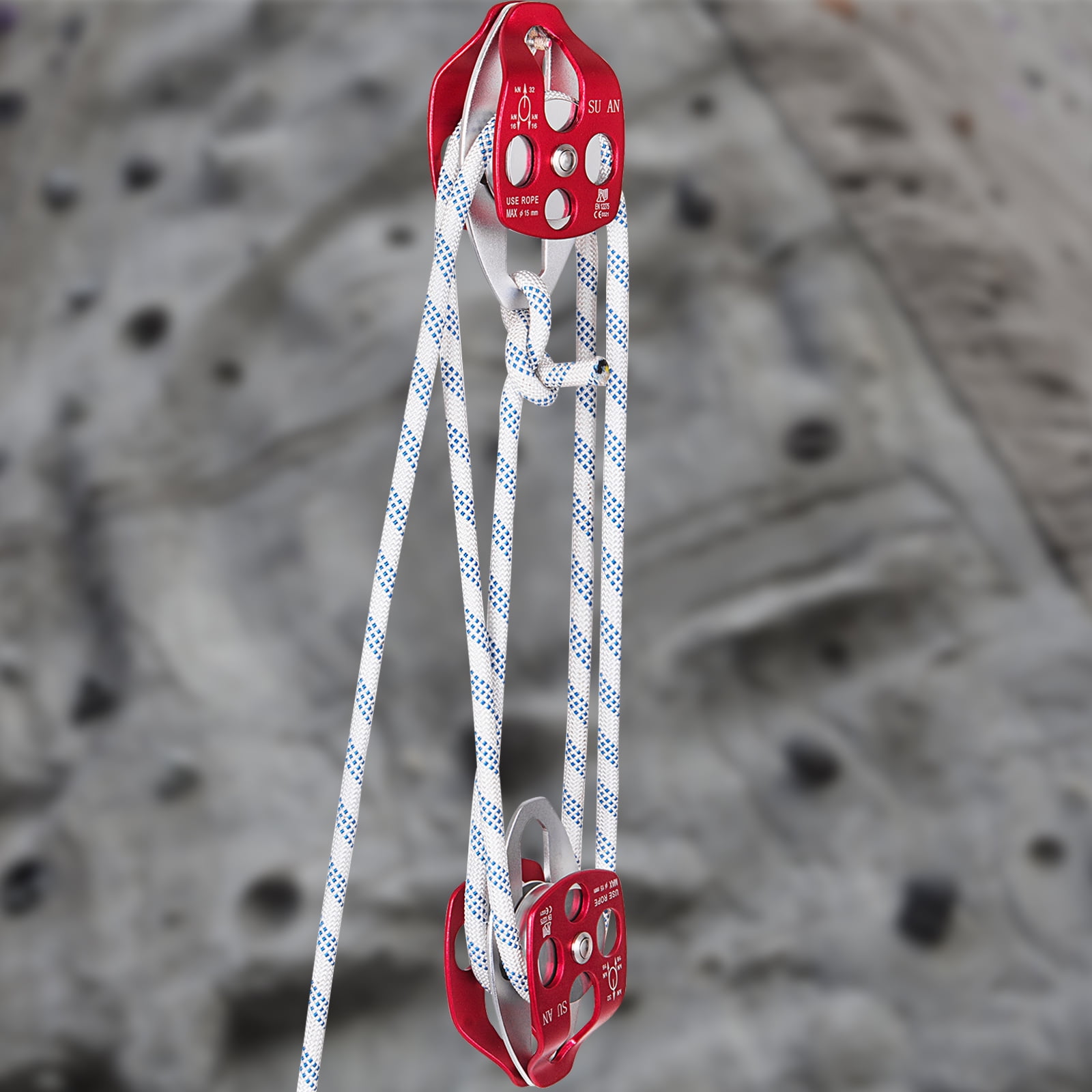 VEVOR Twin Sheave Block and Tackle 7700LBS Pulley 200Ft, 1/2 inch Double Braid Rope