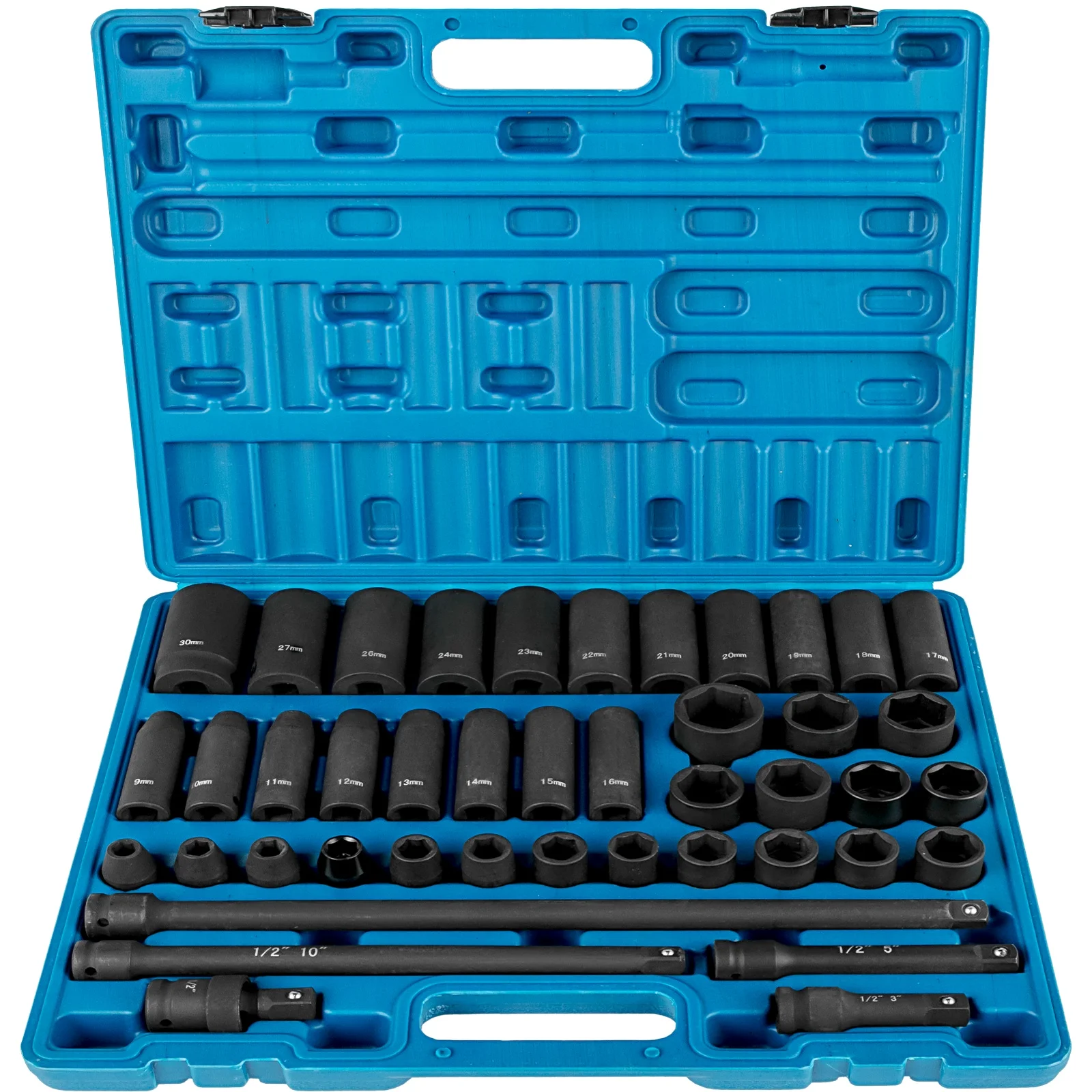 BENTISM, 1/2-inch Chrome Finish Standard Deep Socket Wrench & Set, 43 Piece