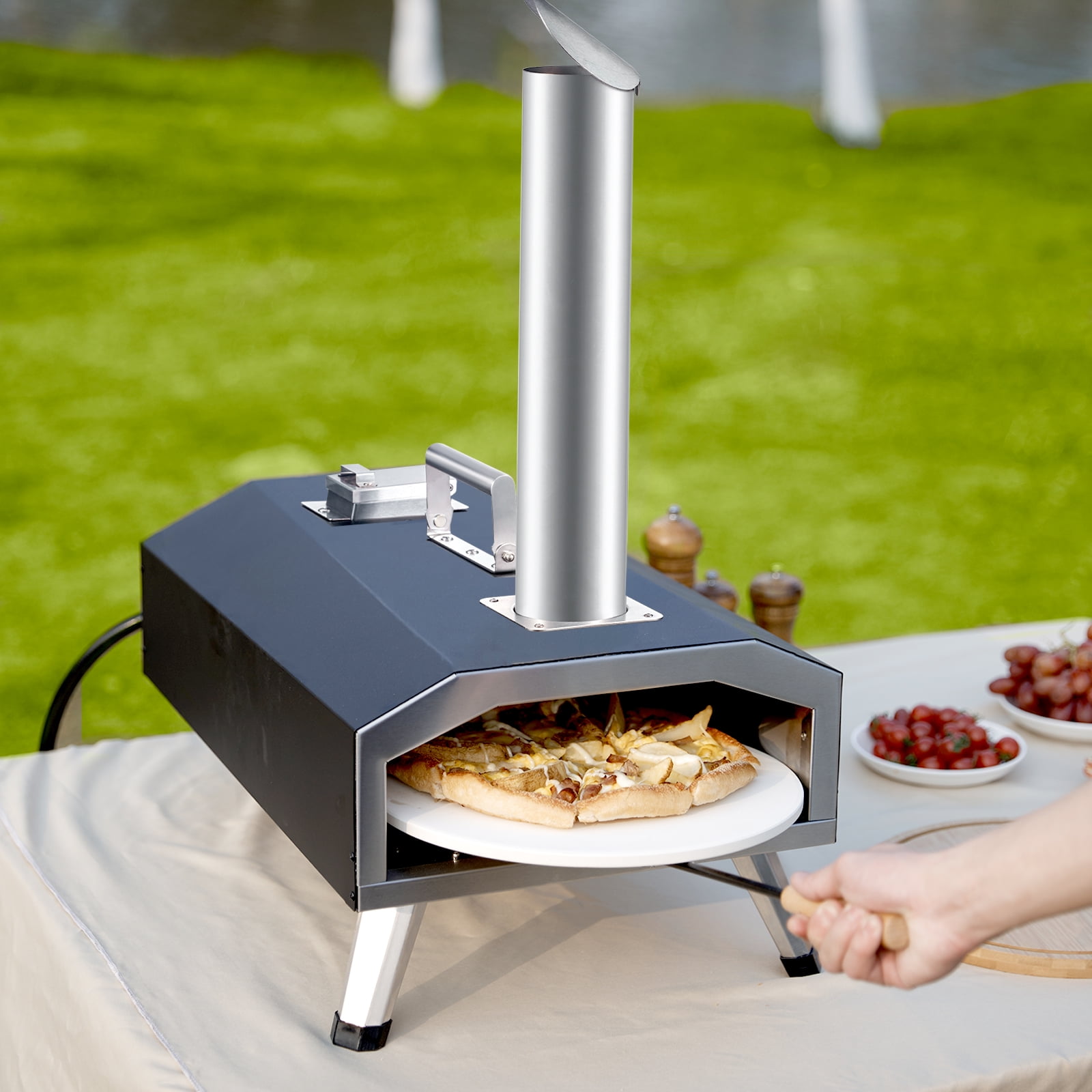 VEVOR 12" Outdoor Pizza Oven Portable Gas/Wood Pellet Pizza Oven Bottom Rotation