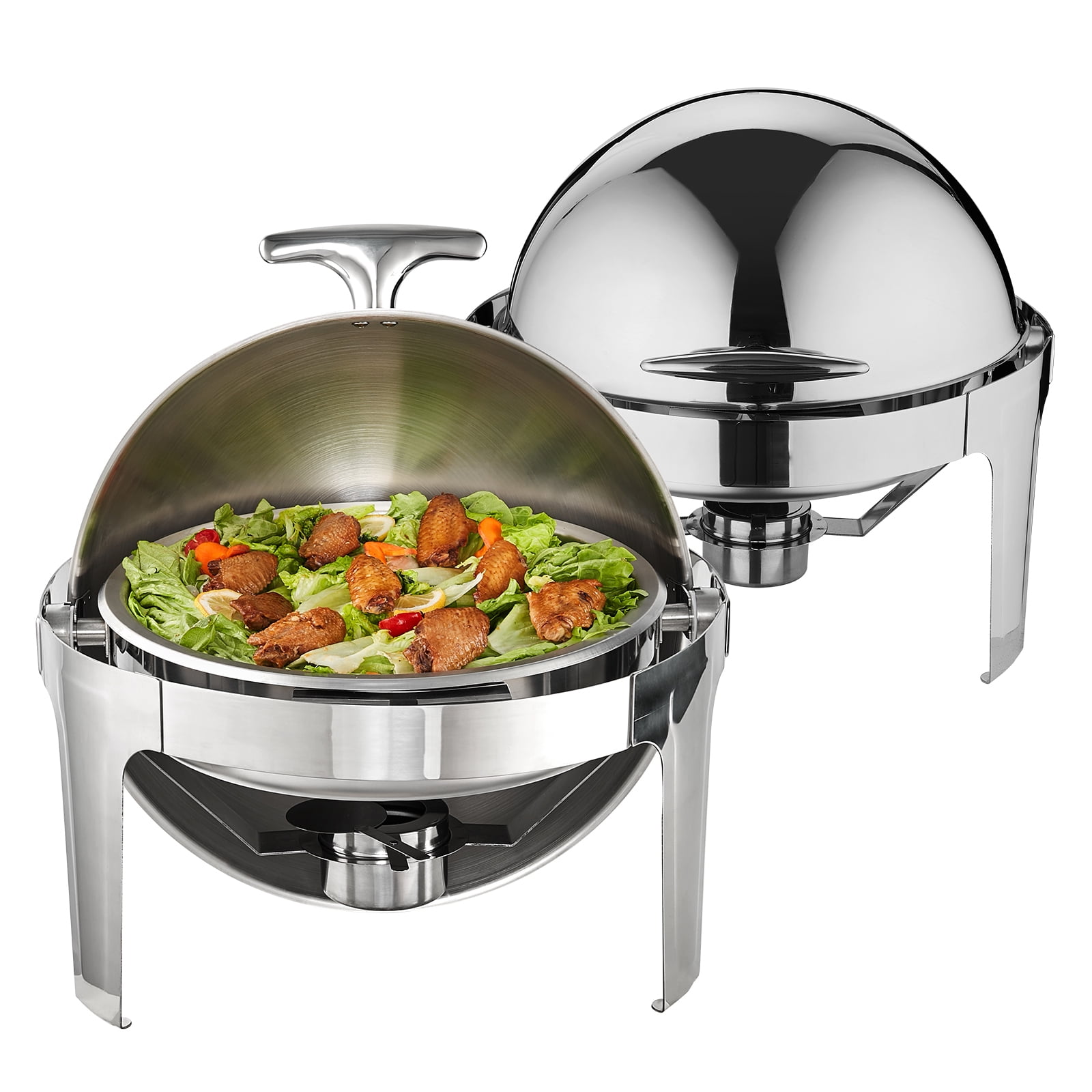 VEVOR 2 Pack Roll Top Chafing Dish Buffet Set, 6 Qt Stainless Steel Chafer with 2 Full Size Pans, Round Catering Warmer Server w/ Lid Water Pan Stand Fuel Holder for Party