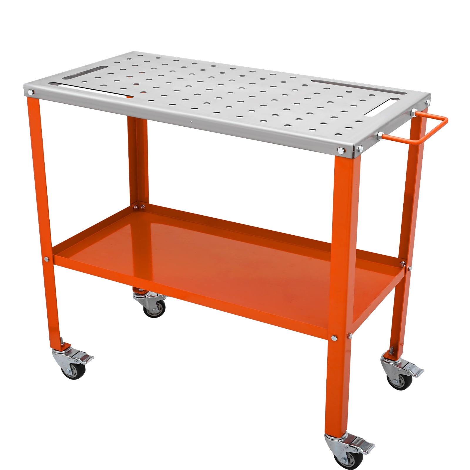 VEVOR 36" x 18" Welding Table, 1200lbs Load Capacity Metal Workbench, 360° degree Swivel Brake Casters, Portable Welding Table with 5/8" Holes on Top, Welding Cart, Casters with Brakes
