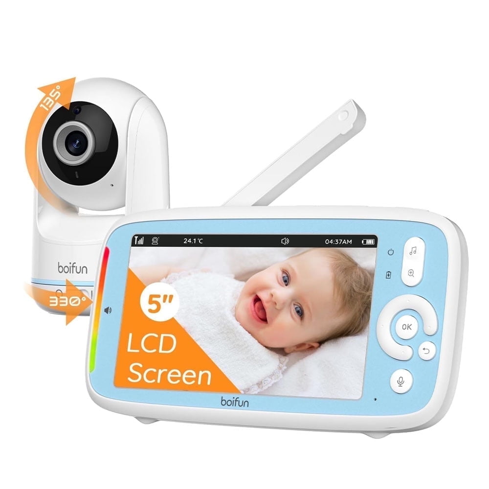 BOIFUN Video Baby Monitor with Camera and Audio,NO WIFI,5 inch IPS Display,1500ft Range,3X Zoom,Auto Night Vision,2-Way Talk,VOX,Temperature