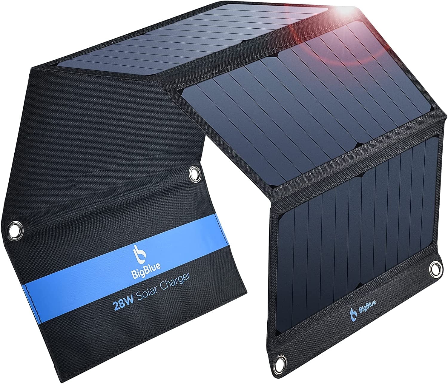BigBlue 28W Portable Solar Panel Charger, USB Solar Phone Charger with SunPower Solar Panel for Hiking Camping Emergency Outdoors