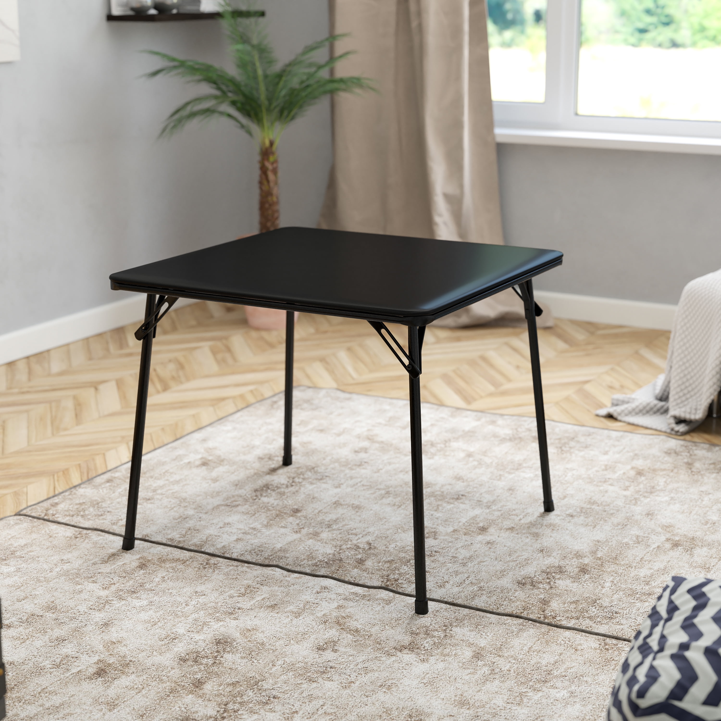 BizChair Black Folding Card Table - Lightweight Portable Table with Collapsible Legs