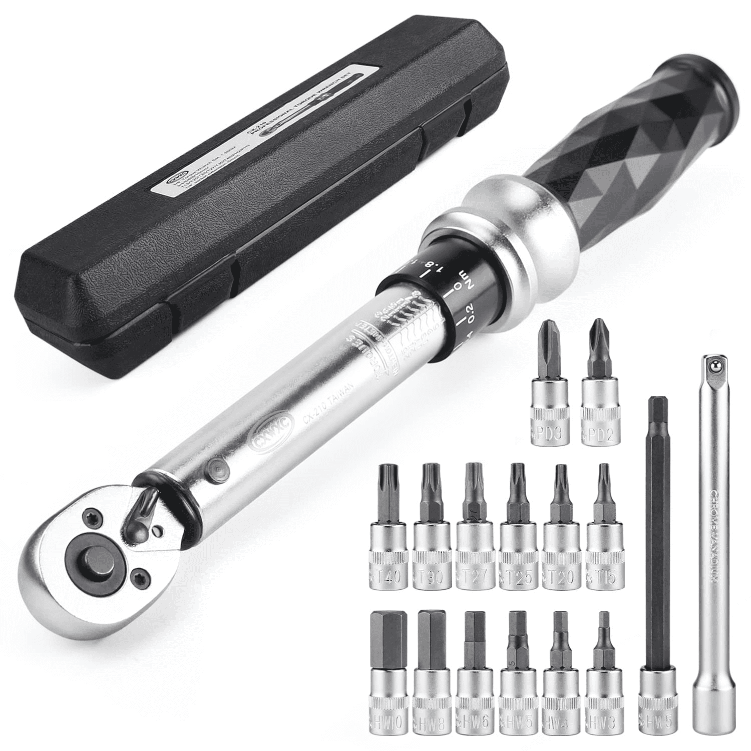 Bike Torque Wrench Set 1/4" Drive Click 1-25 Nm Bicycle Maintenance Tool Kit for Road/Mountain Bikes