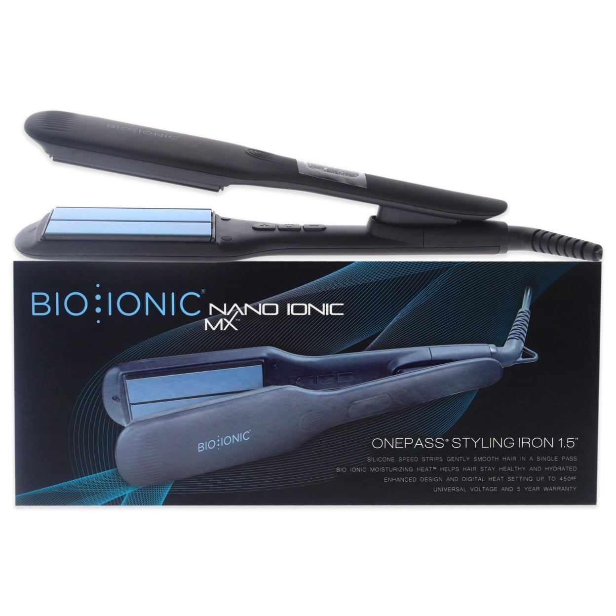 Bio Ionic Onepass Flat Iron, Hydrated and Frizz-Free Hair Styling, 1 Hour Auto Shut-Off, 1.5-Inch