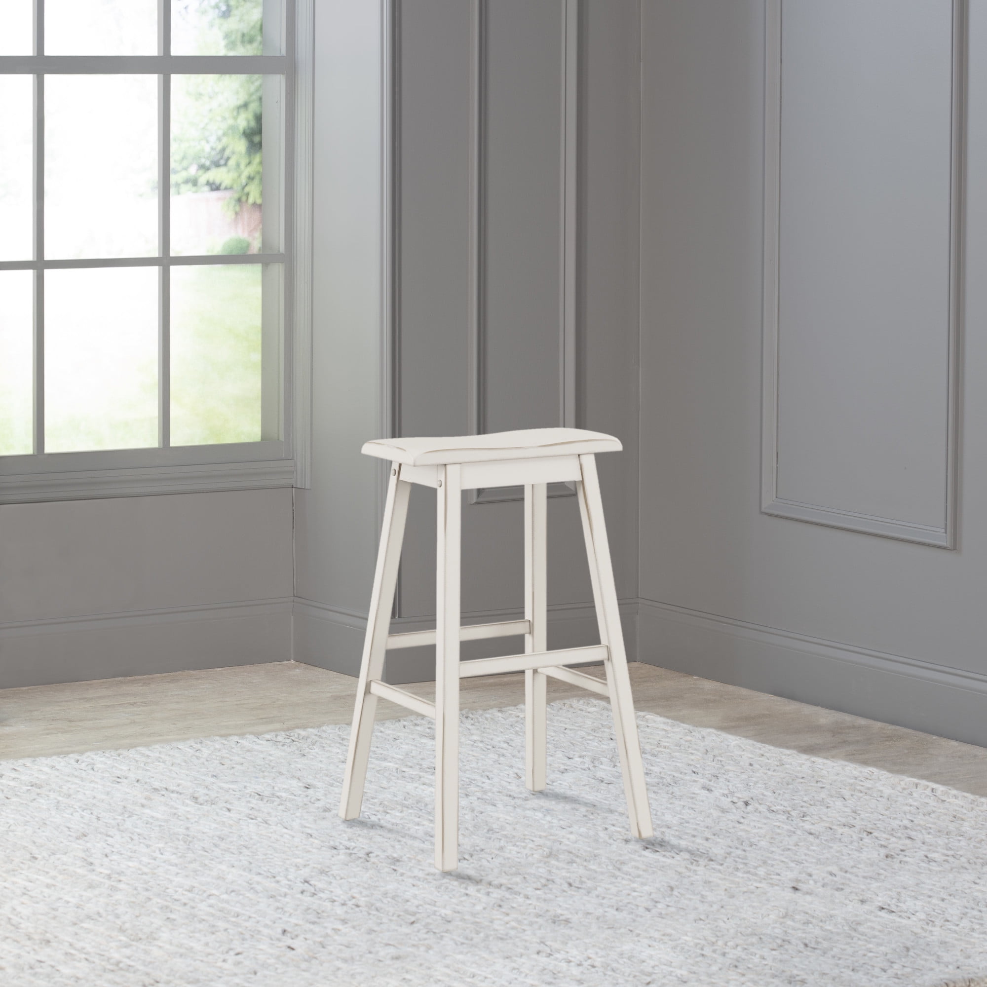 Birch Harbor Moreno Wood Backless Bar Height Stool, Sea White