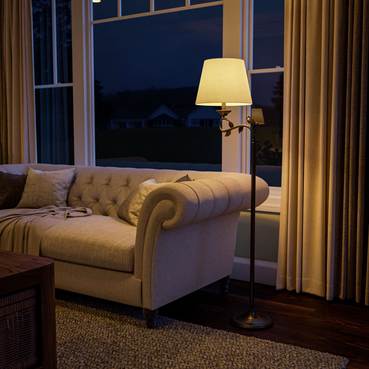 Kenroy Home Birdsong 60'' Dimmable Floor Lamp with Oatmeal Fabric Empire Shade Transitional Floor Light Fixture for Living Room, Bedroom, or Office, Oil Rubbed Bronze