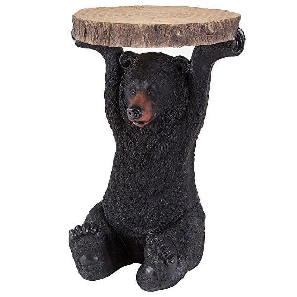 Bits And Pieces Realistic Bear Sculpture Polyresin and Hand Painted Round End Table, Natural