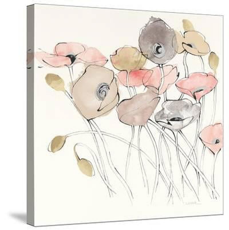 Black Line Poppies I Watercolor Neutral, Botanical Stretched Canvas Wall Art by Shirley Novak Sold by ArtCom