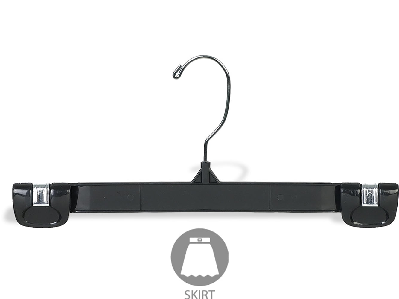 Black Plastic Bottom Hanger w/ Grip Lock Clips, (Box of 200) 10 Inch Pant Hangers w/ Chrome Swivel Hook for Shorts Skirt or Swimsuit by International Hanger