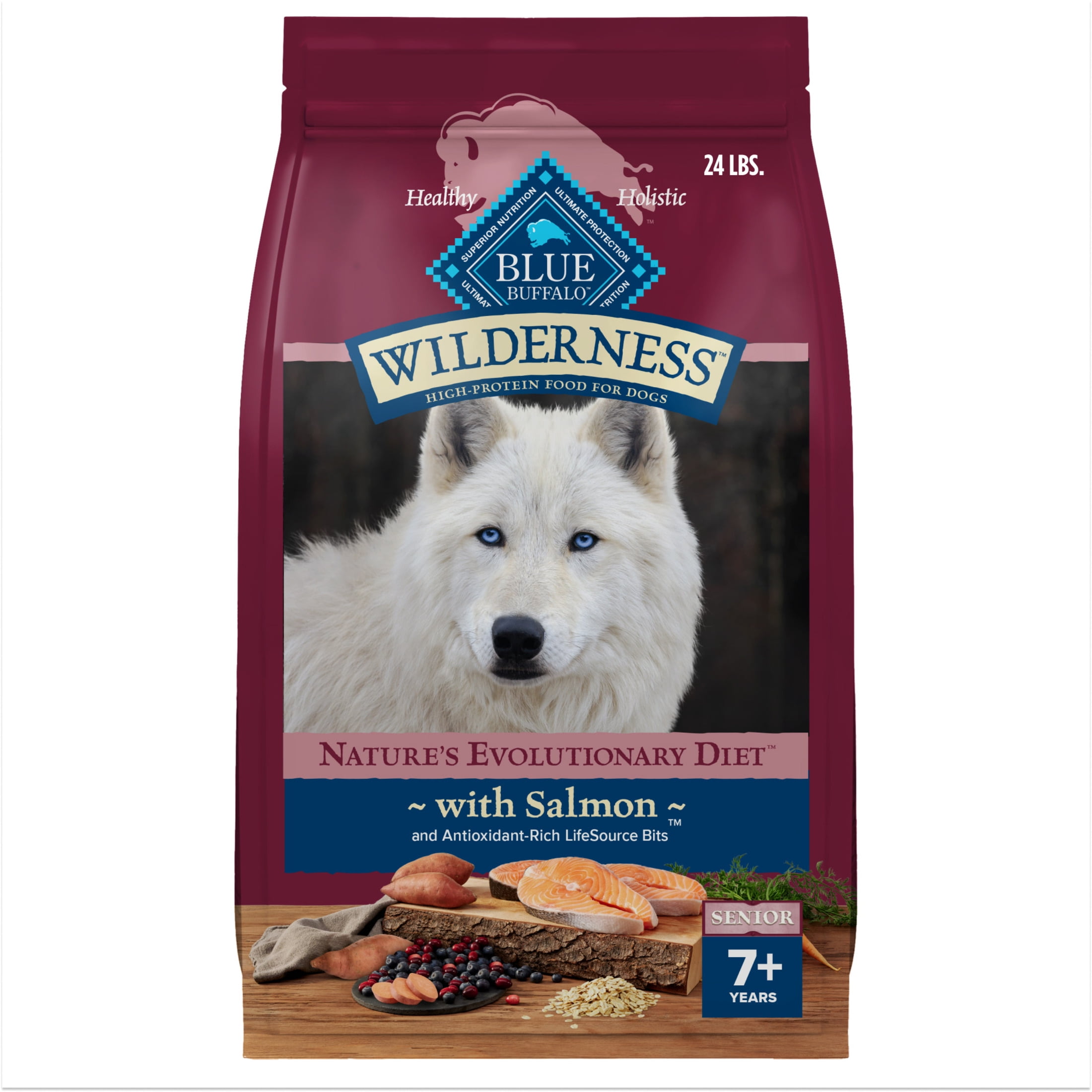 Blue Buffalo Wilderness High-Protein Natural Dry Food for Senior Dogs, Salmon Recipe, 24-lb. Bag