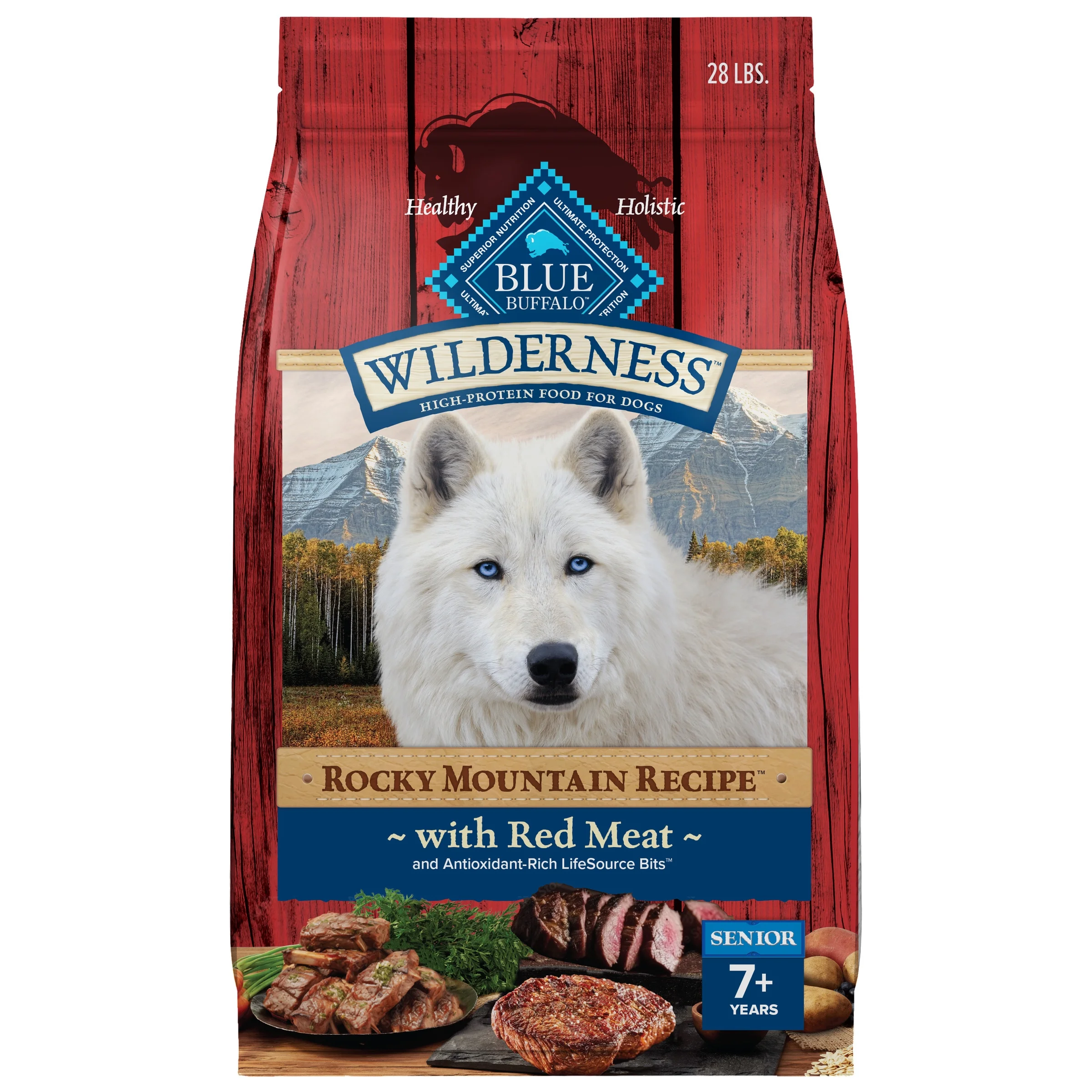 Blue Buffalo Wilderness High Protein, Natural Senior Dry Dog Food, Red Meat with Grain 28 lb Bag