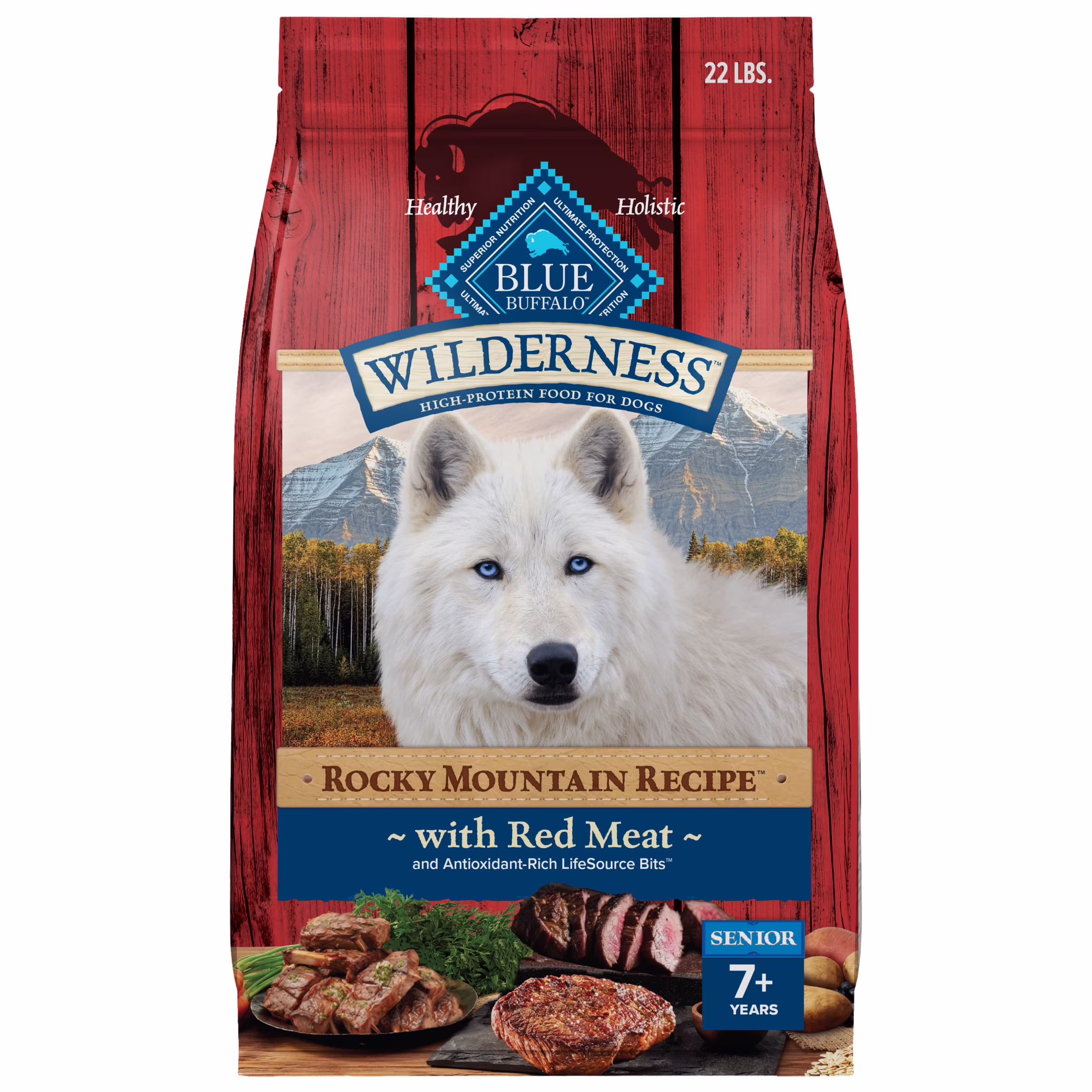 Blue Buffalo Wilderness High-Protein Senior Dry Dog Food, Red Meat, 22lb Bag
