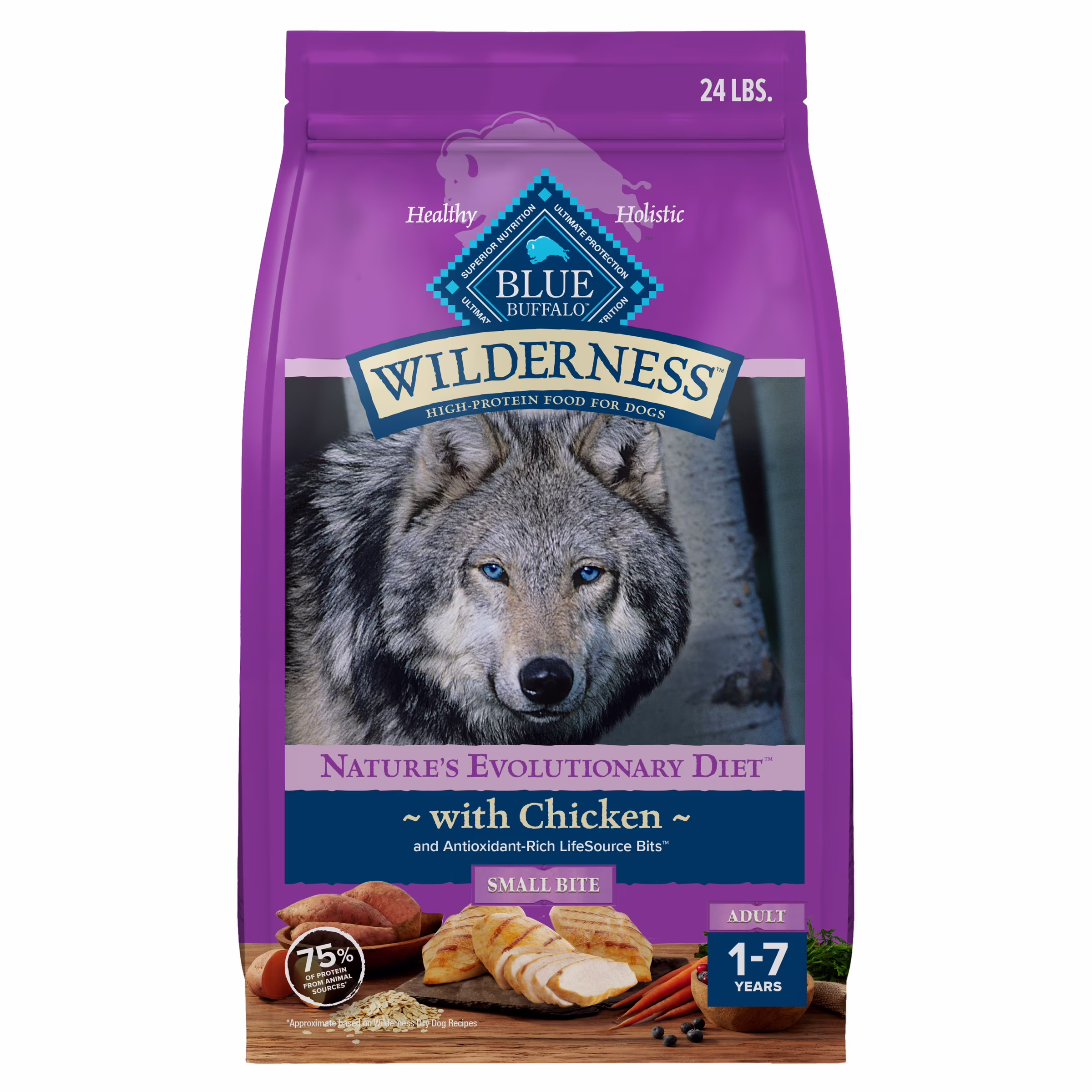 Blue Buffalo Wilderness High-Protein Small-Bite Adult Dry Dog Food, Chicken, 24lb Bag