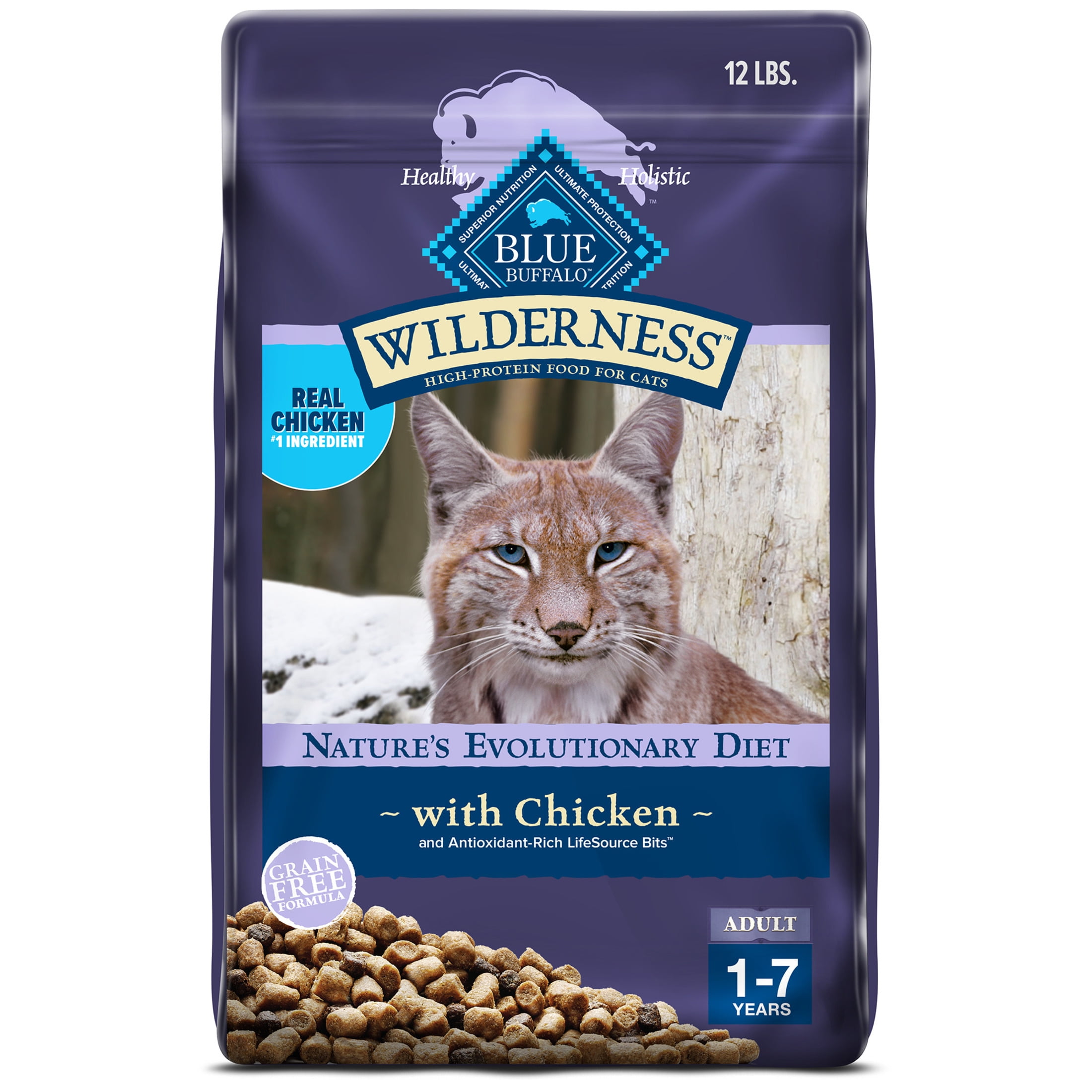 Blue Buffalo Wilderness Natural Adult Dry Cat Food, High-Protein, Chicken, 12-lb. Bag