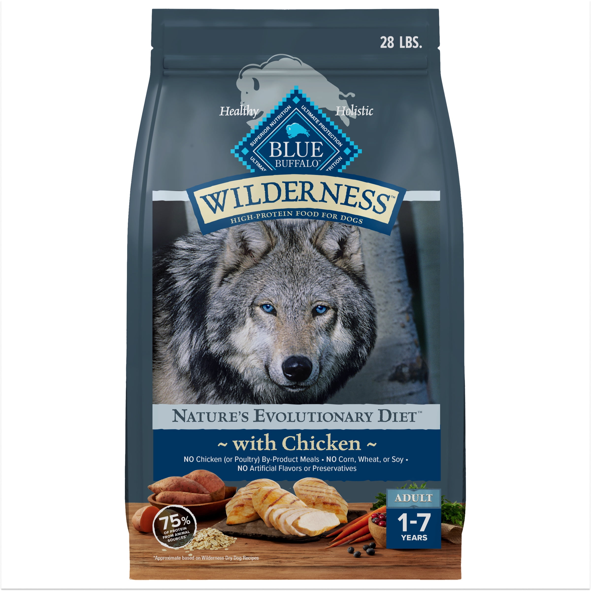 Blue Buffalo Wilderness Natural High-Protein Adult Dog Dry Food, Chicken Recipe, 28-lb.
