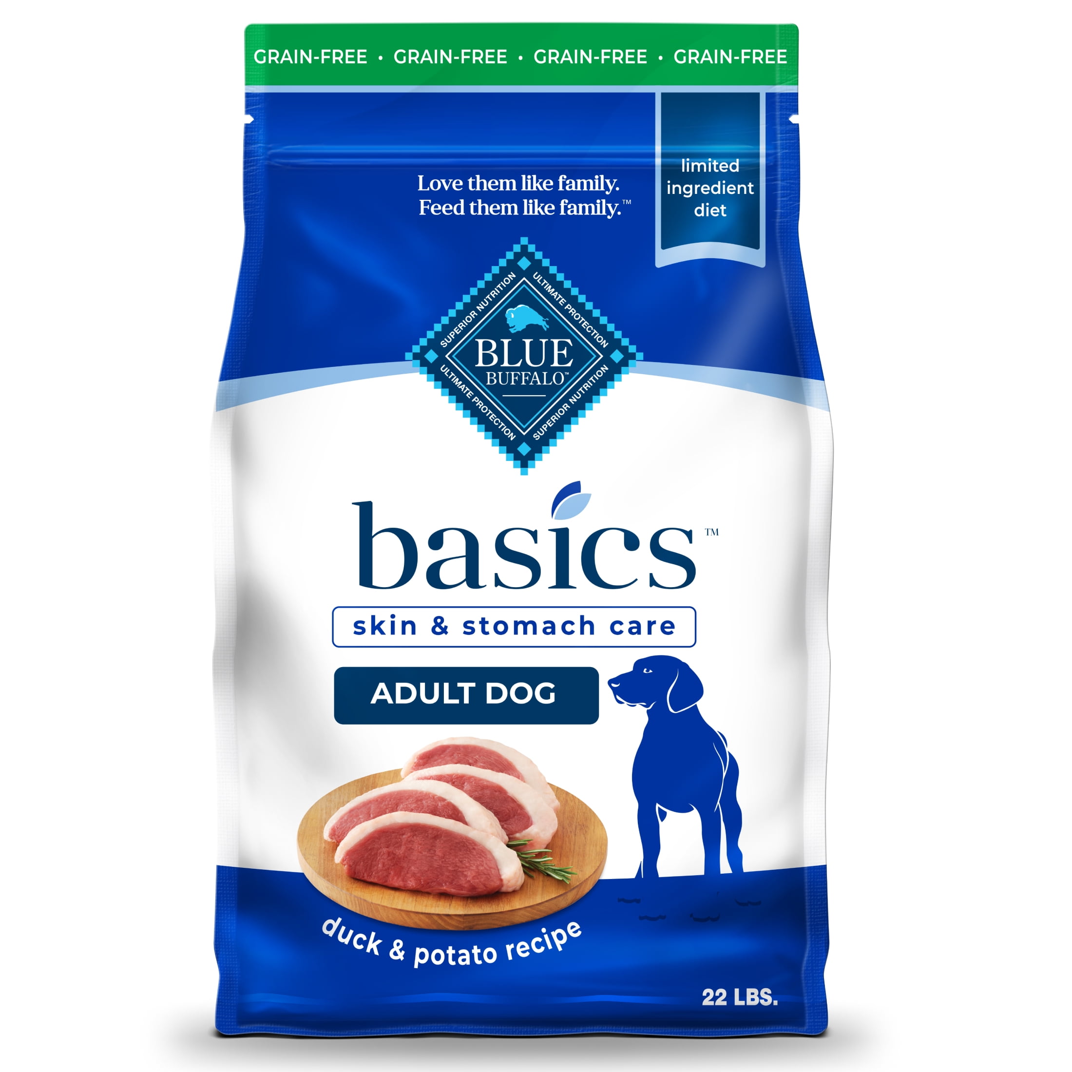 Blue Buffalo Basics Grain-Free Dry Dog Food, Adult, Limited Ingredient Diet, Duck, 22 lbs.
