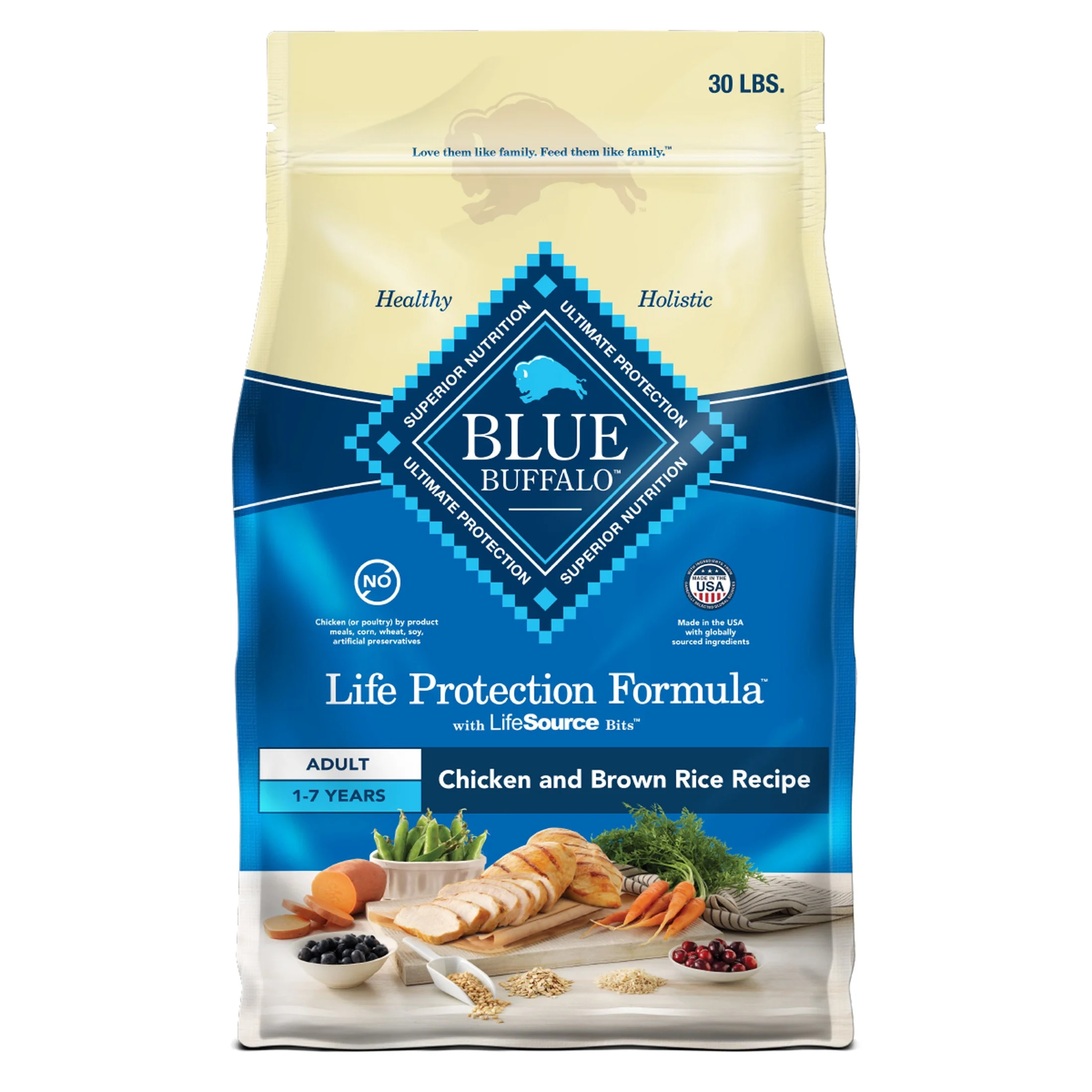 Blue Buffalo Life Protection Formula Adult Dry Dog Food, Chicken & Brown Rice, 30 lbs.