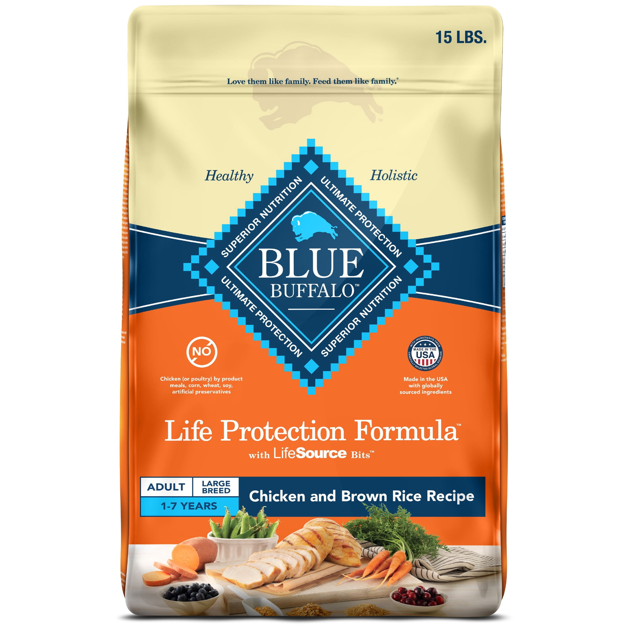 Blue Buffalo Life Protection Formula Large Breed Dry Dog Food, Chicken & Rice, 15lb Bag