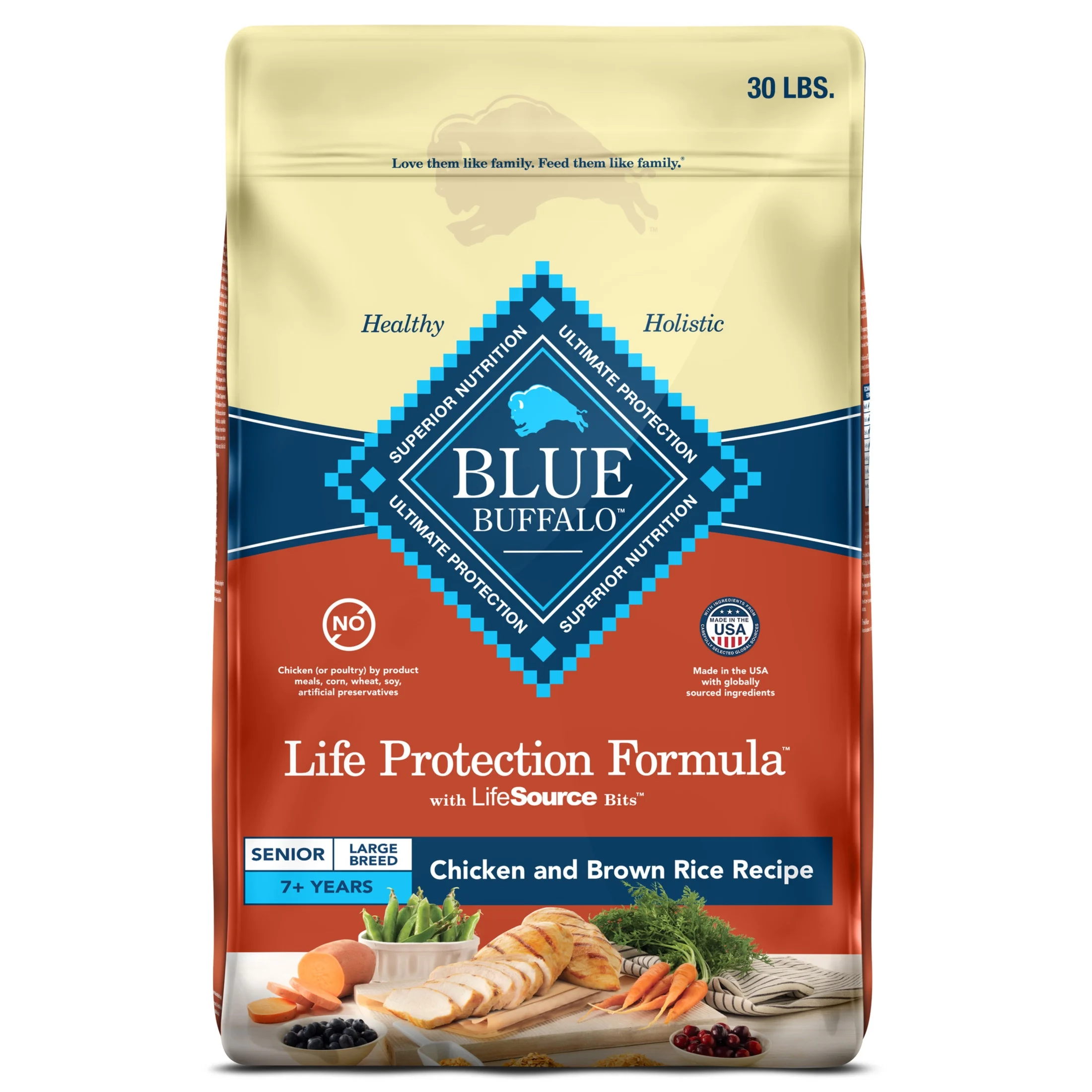 Blue Buffalo Life Protection Formula Large Breed Senior Dog Food, Chicken & Rice, 30 lbs.