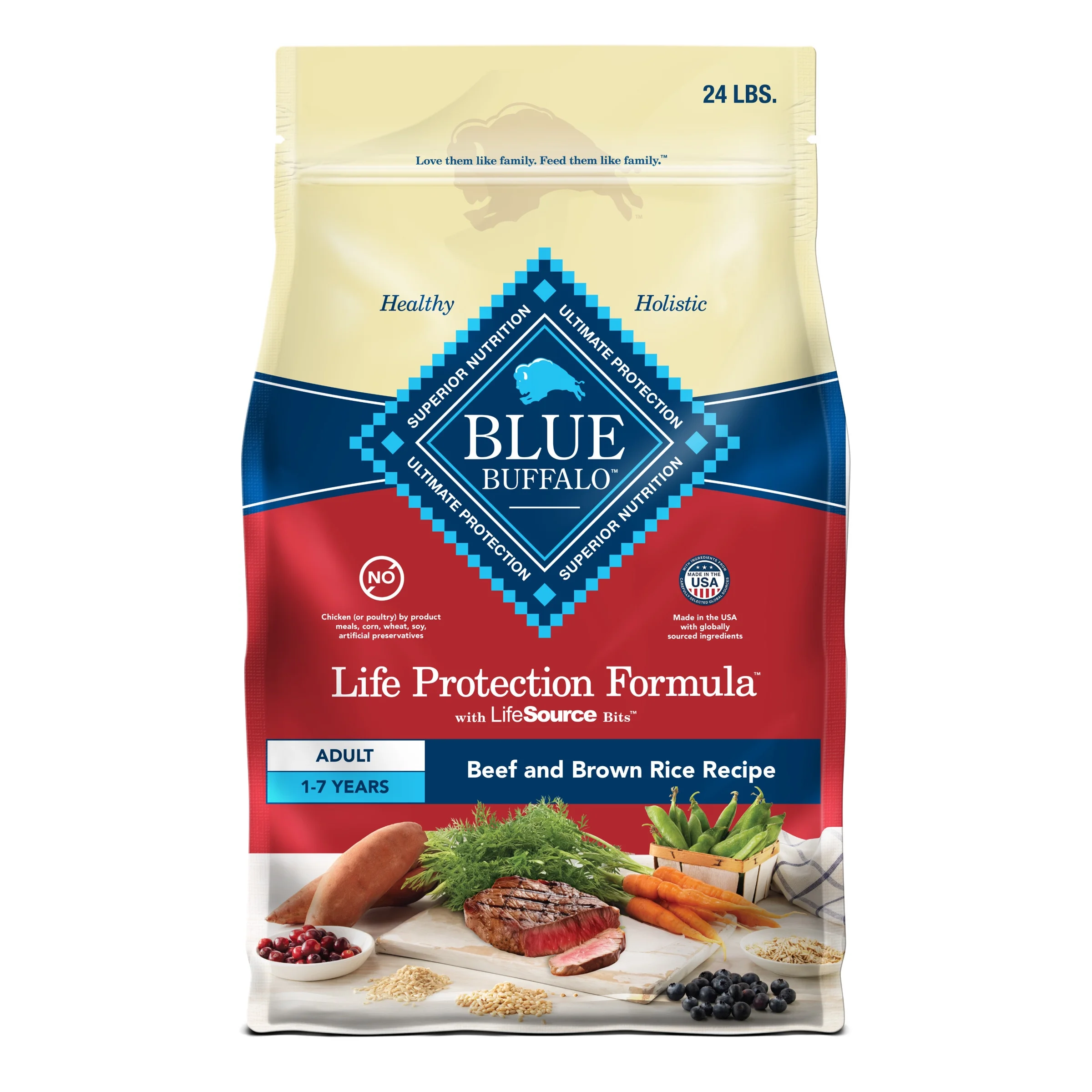 Blue Buffalo Life Protection Formula Natural Dry Dog Food, Beef & Brown Rice, 24-lb. Bag
