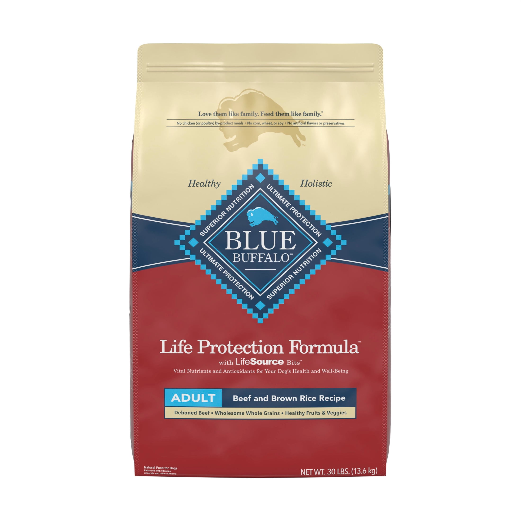 Blue Buffalo Life Protection Formula Adult Dry Dog Food, Beef & Brown Rice, 30lb Bag