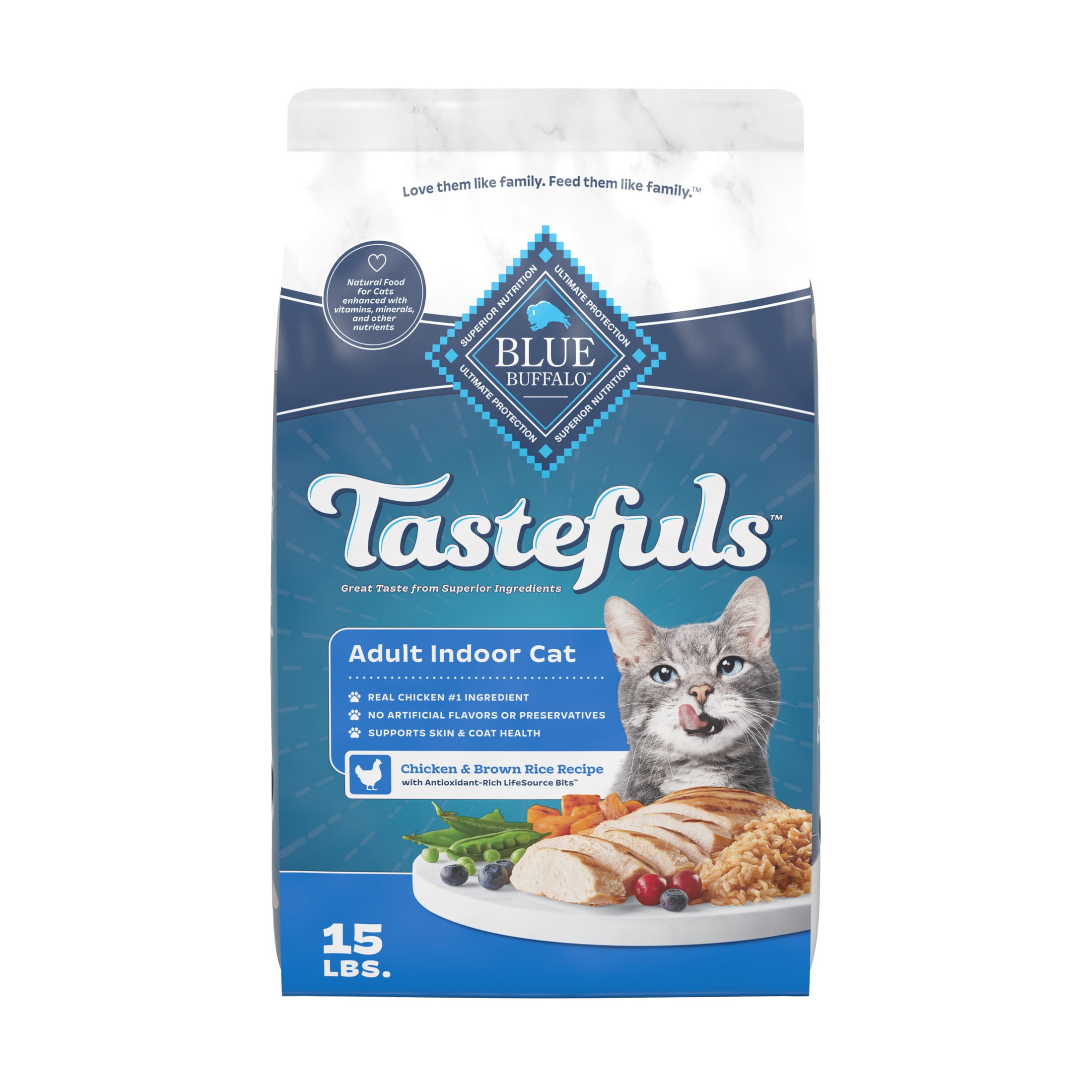 Blue Buffalo Tastefuls Natural Dry Food for Adult Indoor Cats, Chicken & Brown Rice Recipe, 15-lb Bag