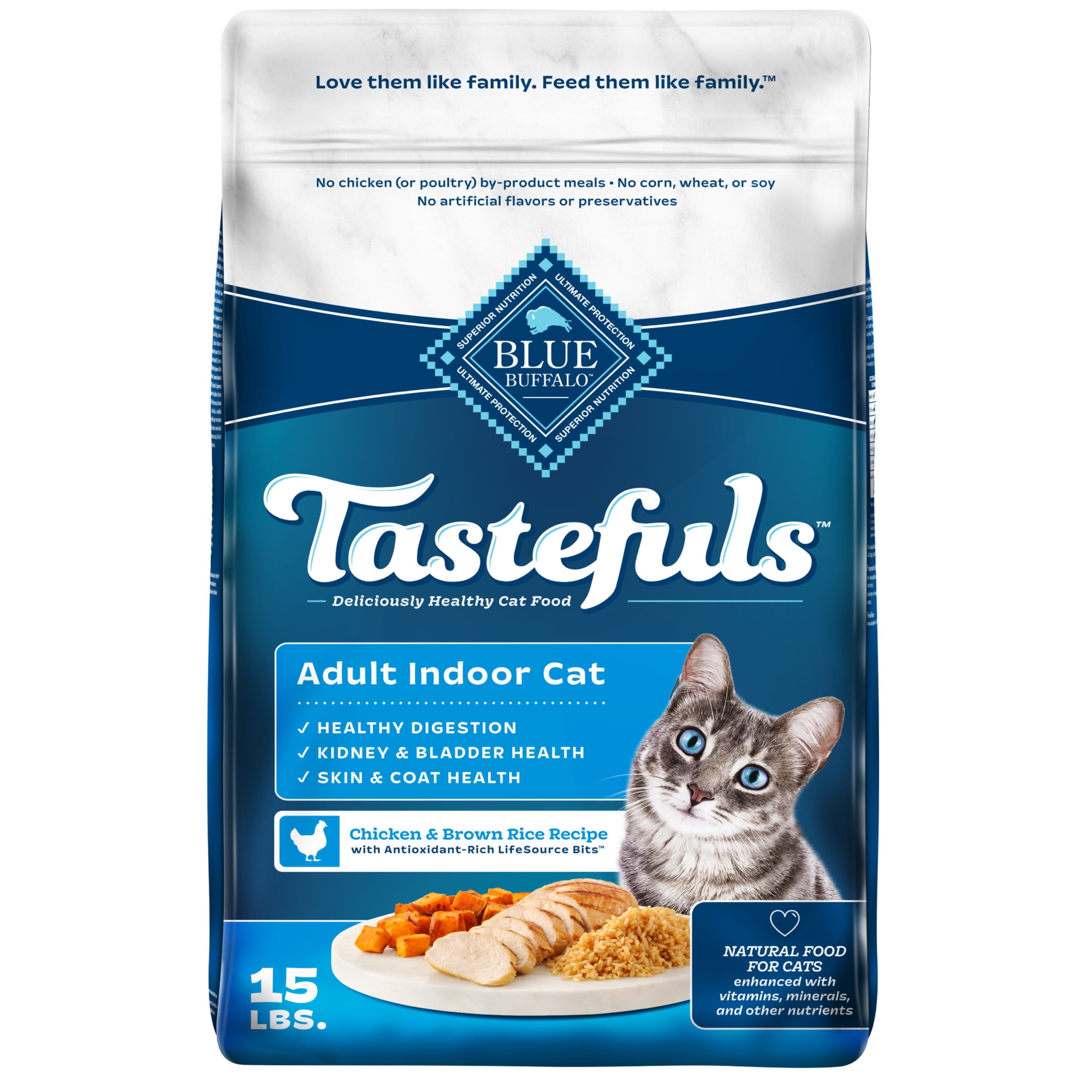 Blue Buffalo Tastefuls Dry Food, Adult Indoor Cat, Chicken and Brown Rice, 15-lb Bag
