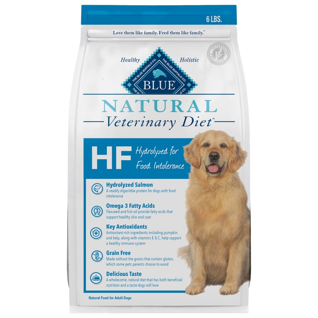 Blue Buffalo Veterinary Diet HF Hydrolyzed Food Intolerance Dry Dog Food, Salmon, 6-lb. Bag