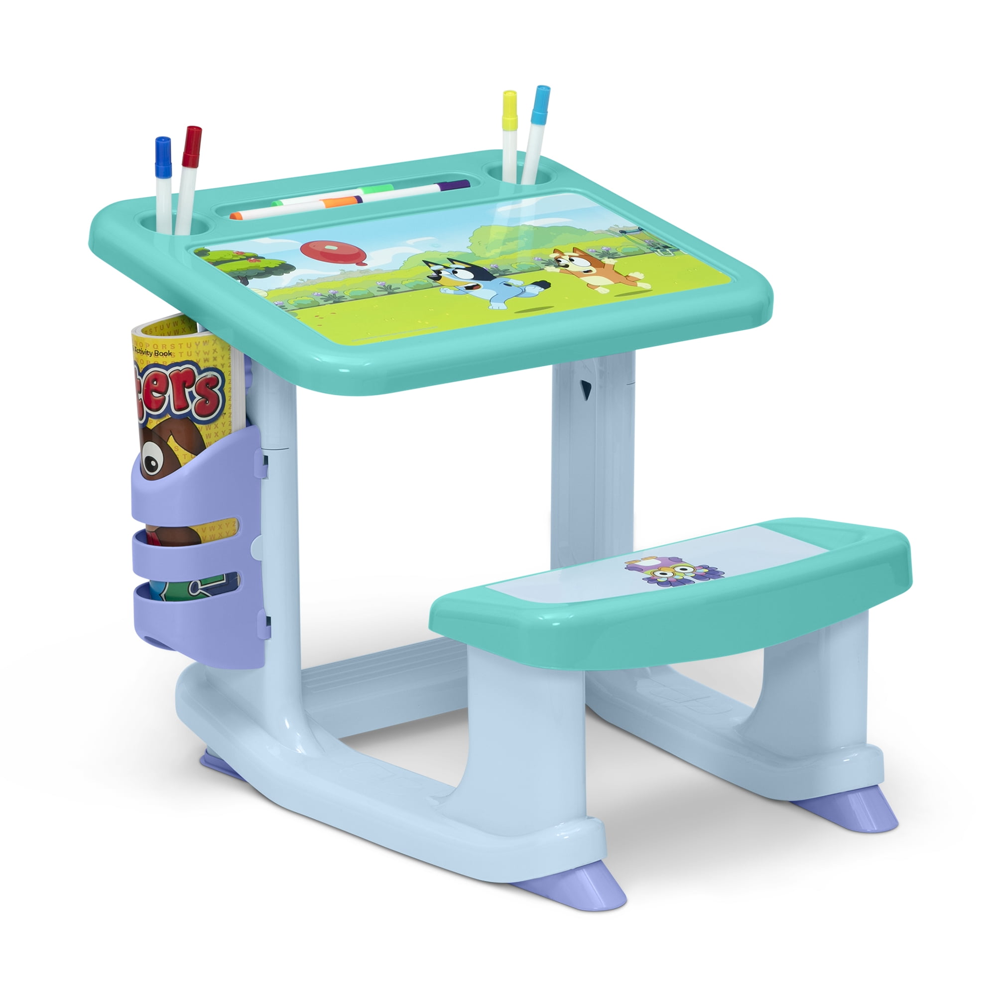 Bluey Draw and Play Desk by Delta Children – Includes 10 Markers and Coloring Book, Blue