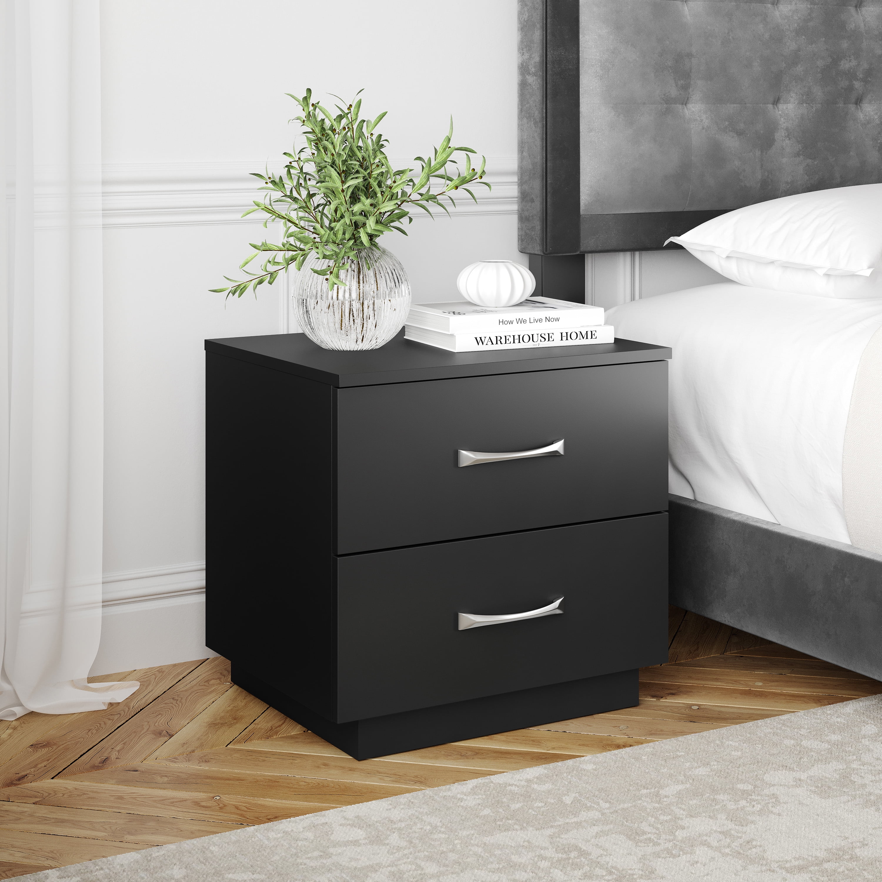 Boyd Sleep Hamilton Double Drawer Nightstand, Black