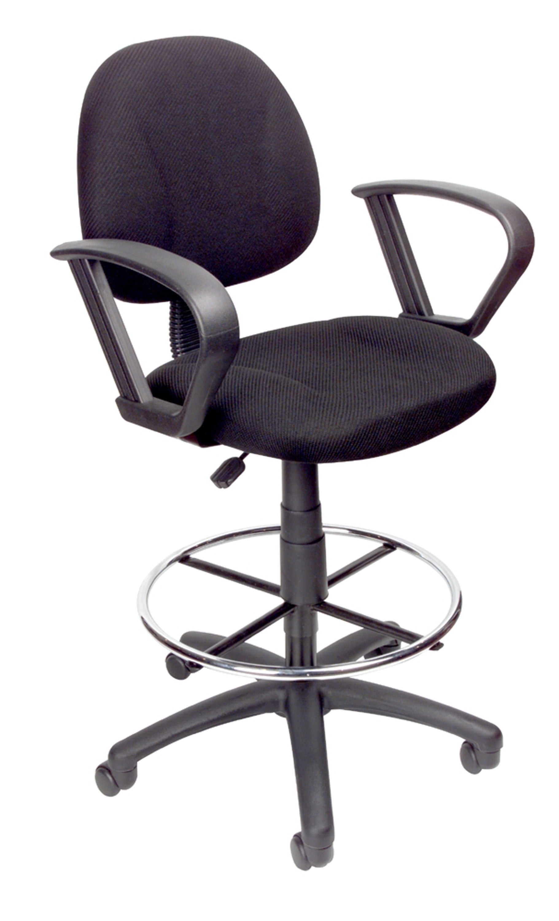 Boss Office Products Contoured Comfort Fabric Drafting Stool with Loop Arms in Black