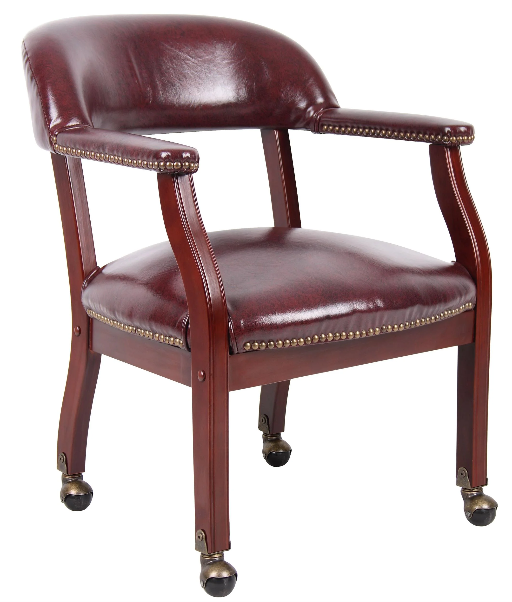 Boss Office Products Ivy League Faux Leather Executive Mobile Guest Chair in Burgundy