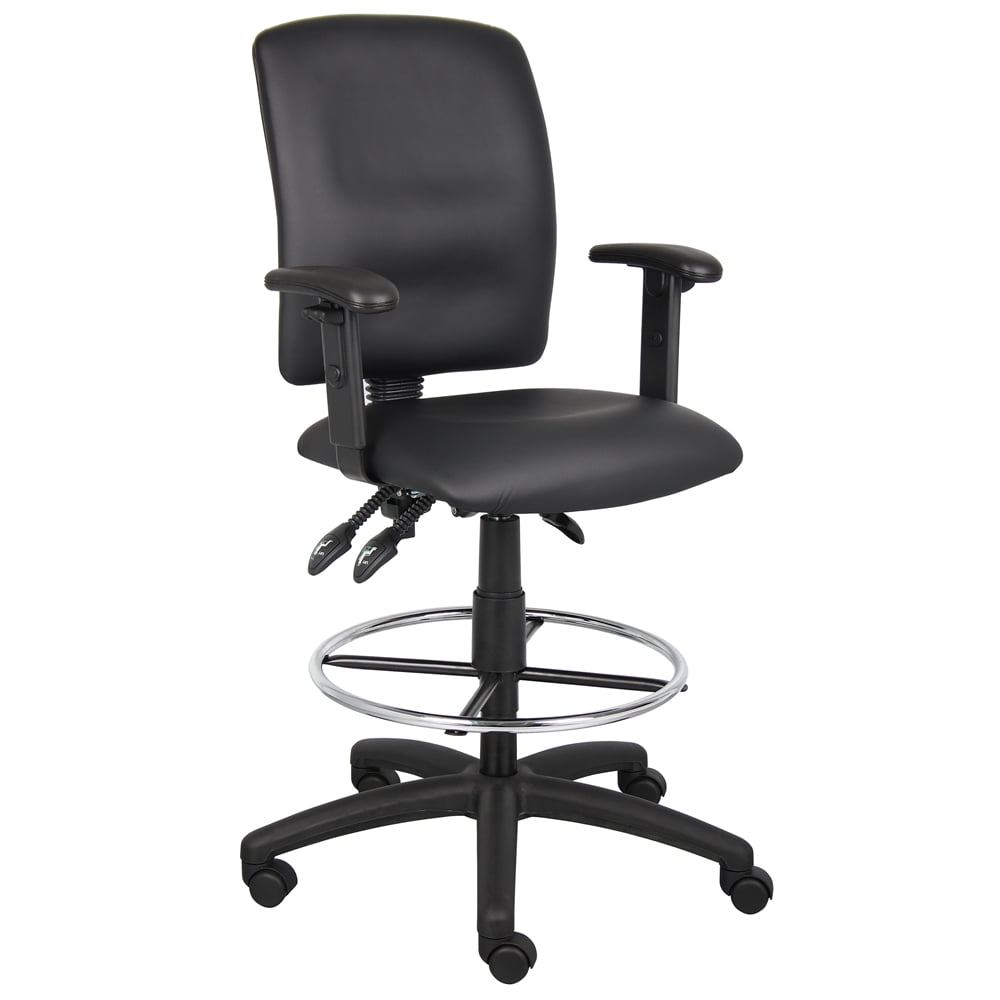 Boss Office Products Multi Function Leather Drafting Stool with Adjustable Arms