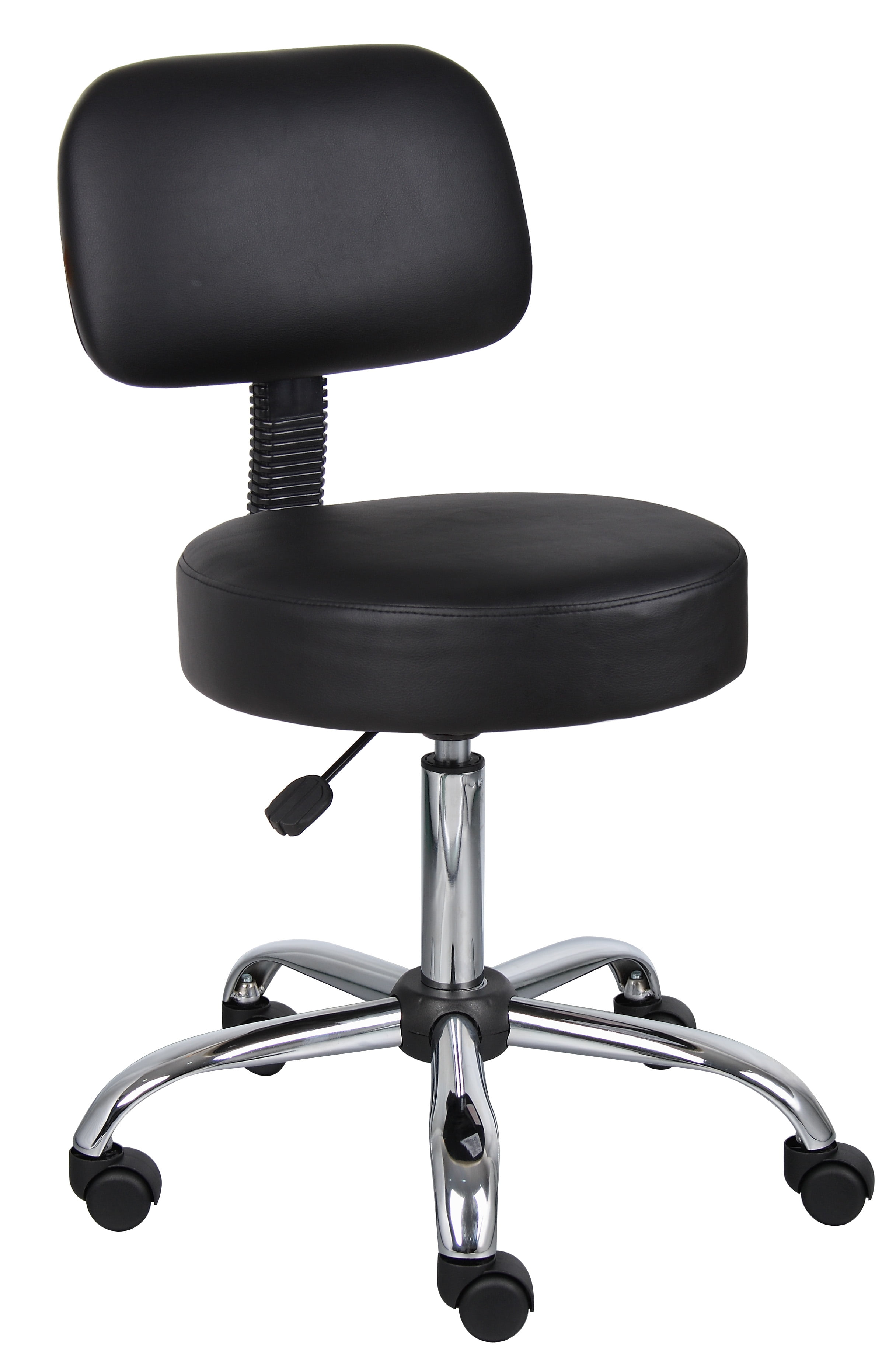 Boss Office Products Antimicrobial Vinyl Medical Stool with Back Cushion, Black