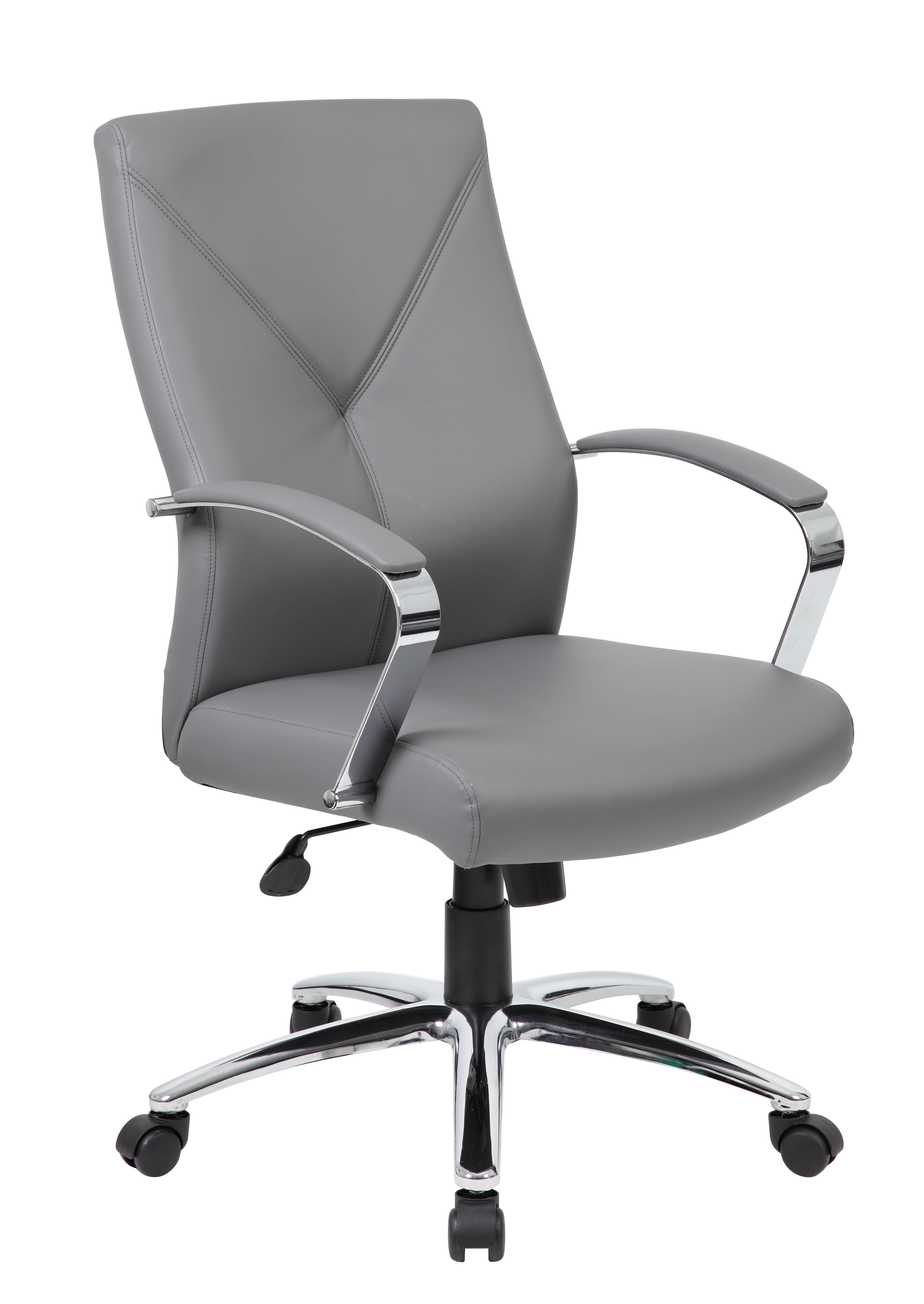 Boss Office Products LeatherPlus Home Office Adjustable Executive Chair with Casters, Grey