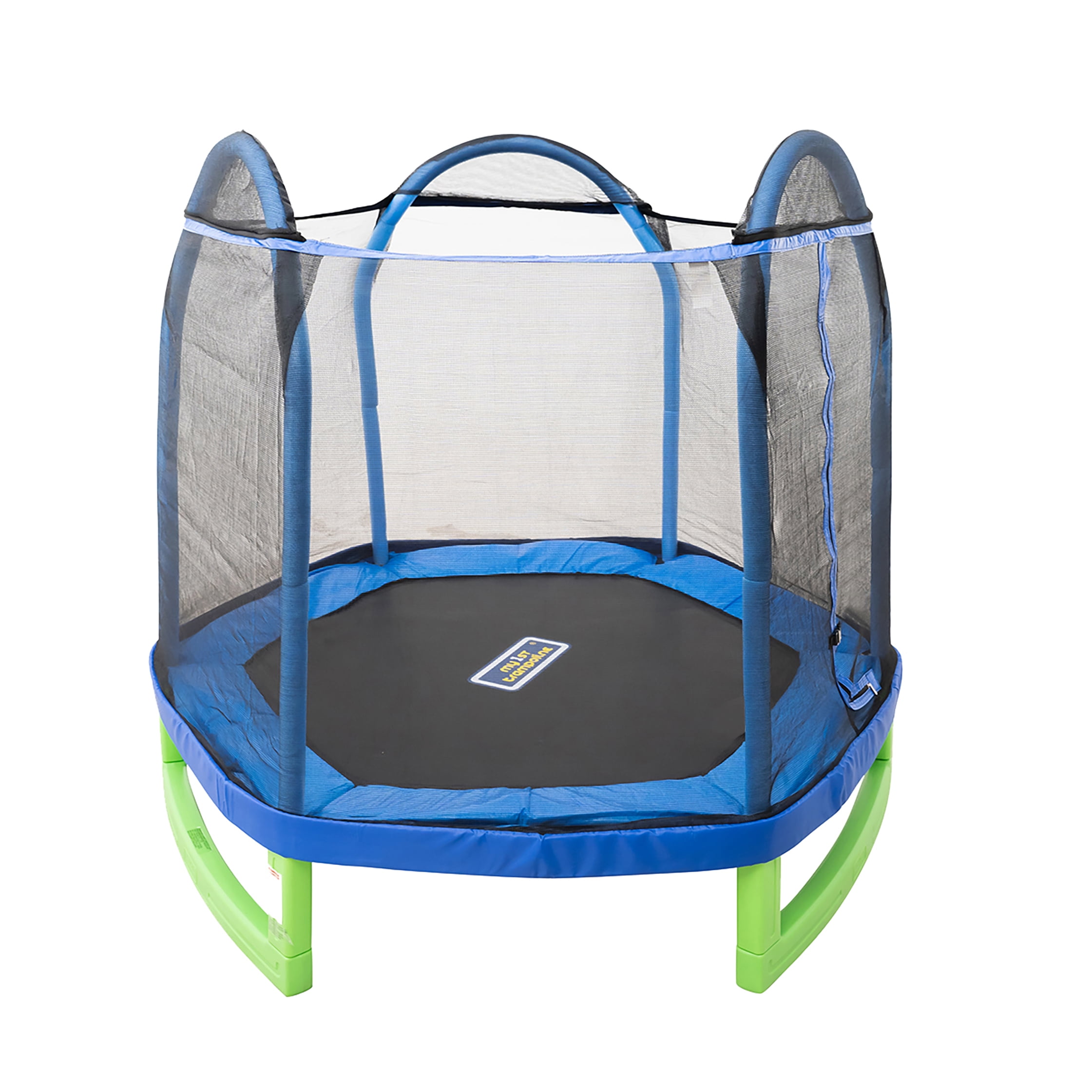 Sportspower 7' My 1st Trampoline for Kids 3-10 with Safety Enclosure Blue and Green
