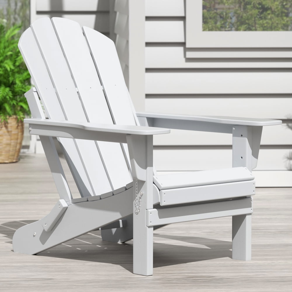 Braxton Folding Plastic Adirondack Chair, White
